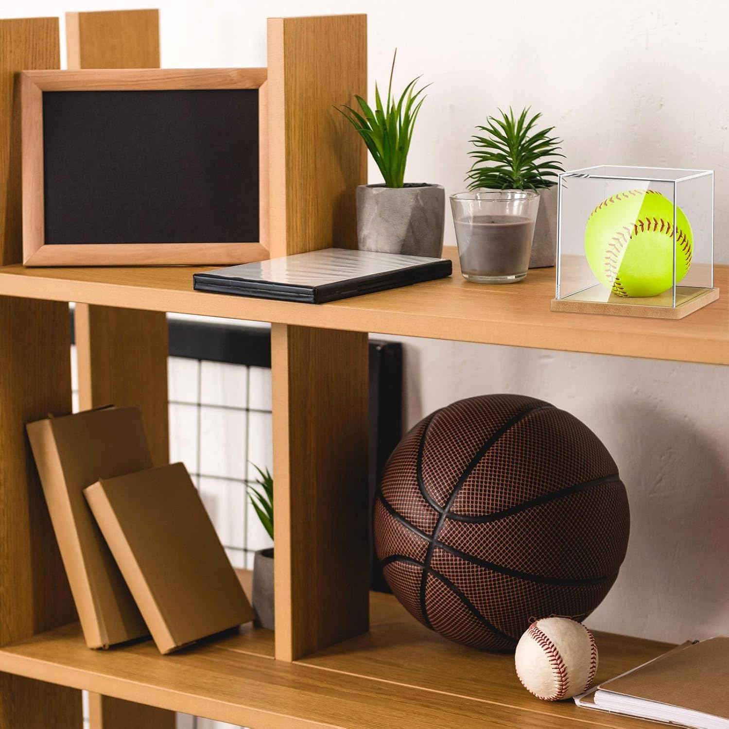ODM 2 Pieces Softball Display Case Plastic Softball Holder Baseball Display Case Memorabilia Acrylic Display Cube Clear Ball Holder for Baseball, Sport Ball, Golf Ball, Tennis Ball Storage Custom Logo Service