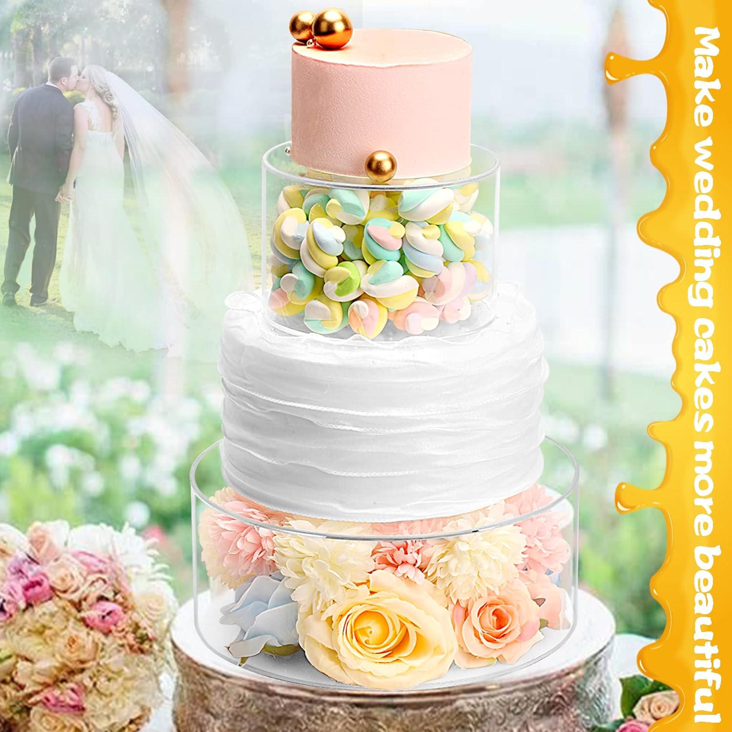 Private Label Choowin 2 Pcs Acrylic Cake Stand with Lid - Fillable, Floating, Clear, Round Cake Stand for Birthday & Wedding & Party (12 inch, 8 inch) Wholesale Manufacturer