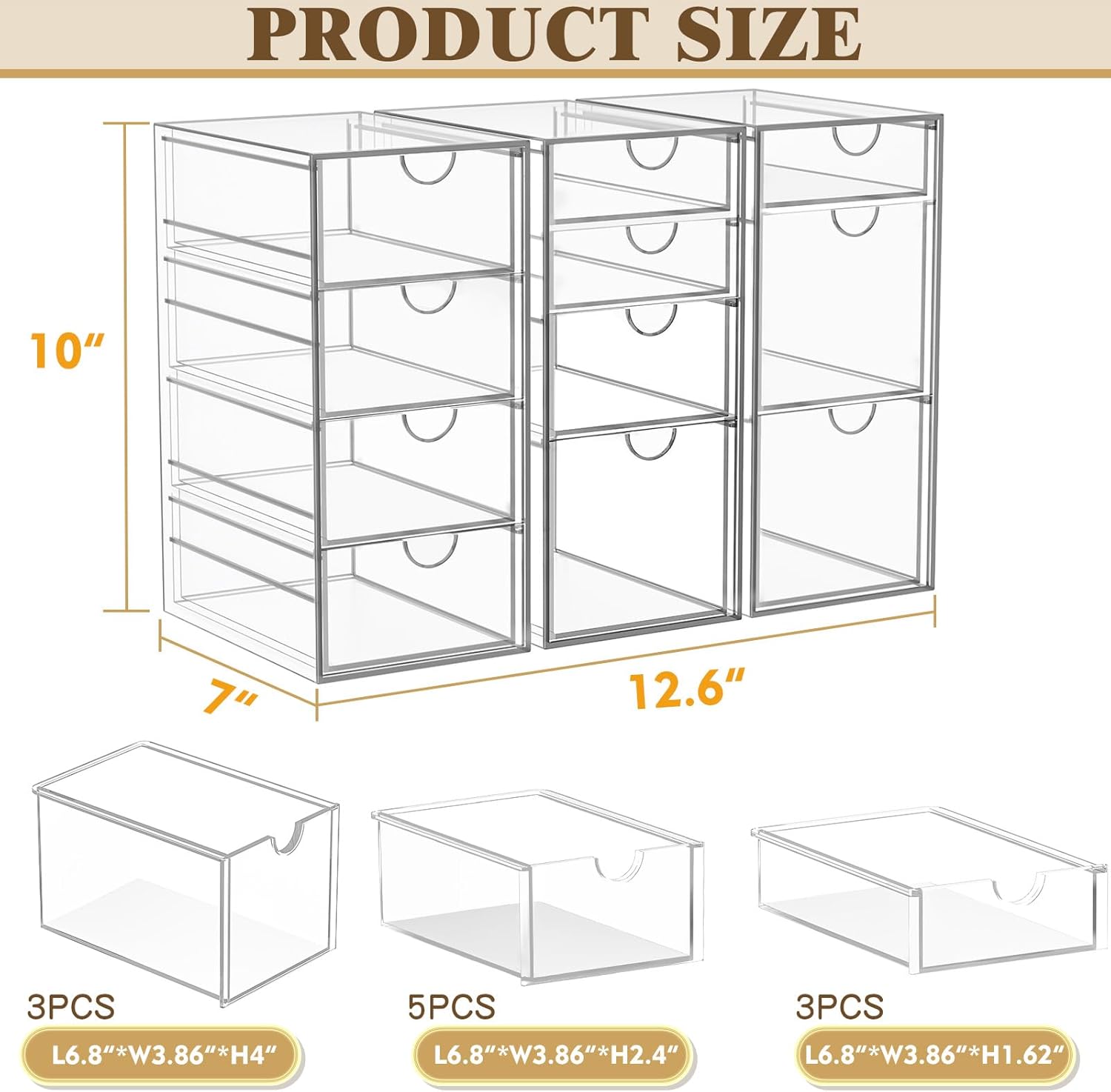 Private Label Arcylic Makeup Organzier with 11 Drawers, Clear Storage Drawers, Bathroom Makeup Organizer for Palettes, Cosmetic, and Beauty Supplies,Ideal for Vanity, Cabinet,Desk Organization Custom Logo Service