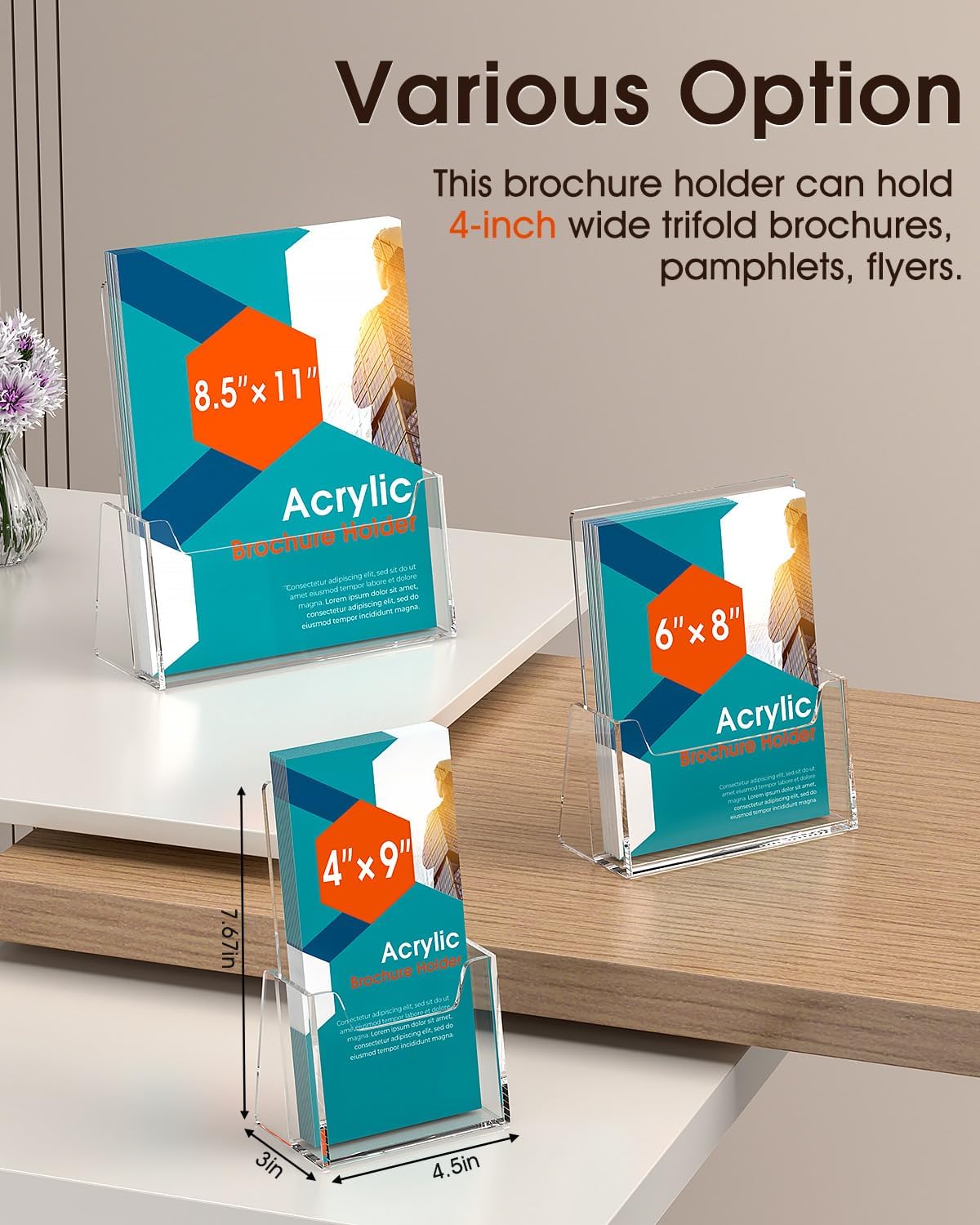 Wholesale MaxGear Brochure Holder 2 Pack, 4 Inches Wide Acrylic Display Stand Clear Pamphlet Holders Flyer Holder Rack Card Holders Countertop/Desk Organizer for Trifold, Booklet, Literature, Magazine China Factory Bulk Supply