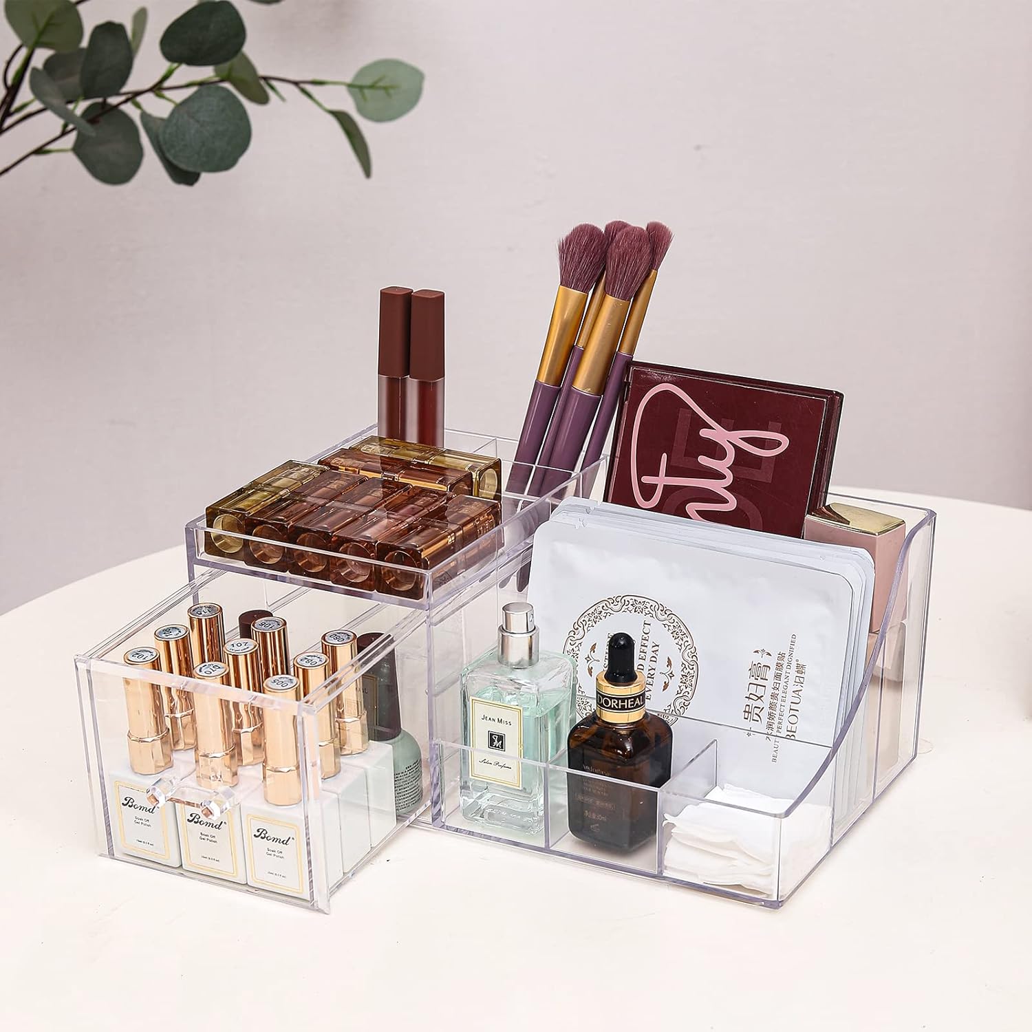 Private Label Cq acrylic1 Pack Clear Makeup Organizer Countertop,Stackable 1 Drawers Skincare Organizer,Cute Skin Care Organizer for Vanity Hair Clip,Jewelry,Beauty Product Desk and Make Up Organizers for Vanity Custom Logo Service