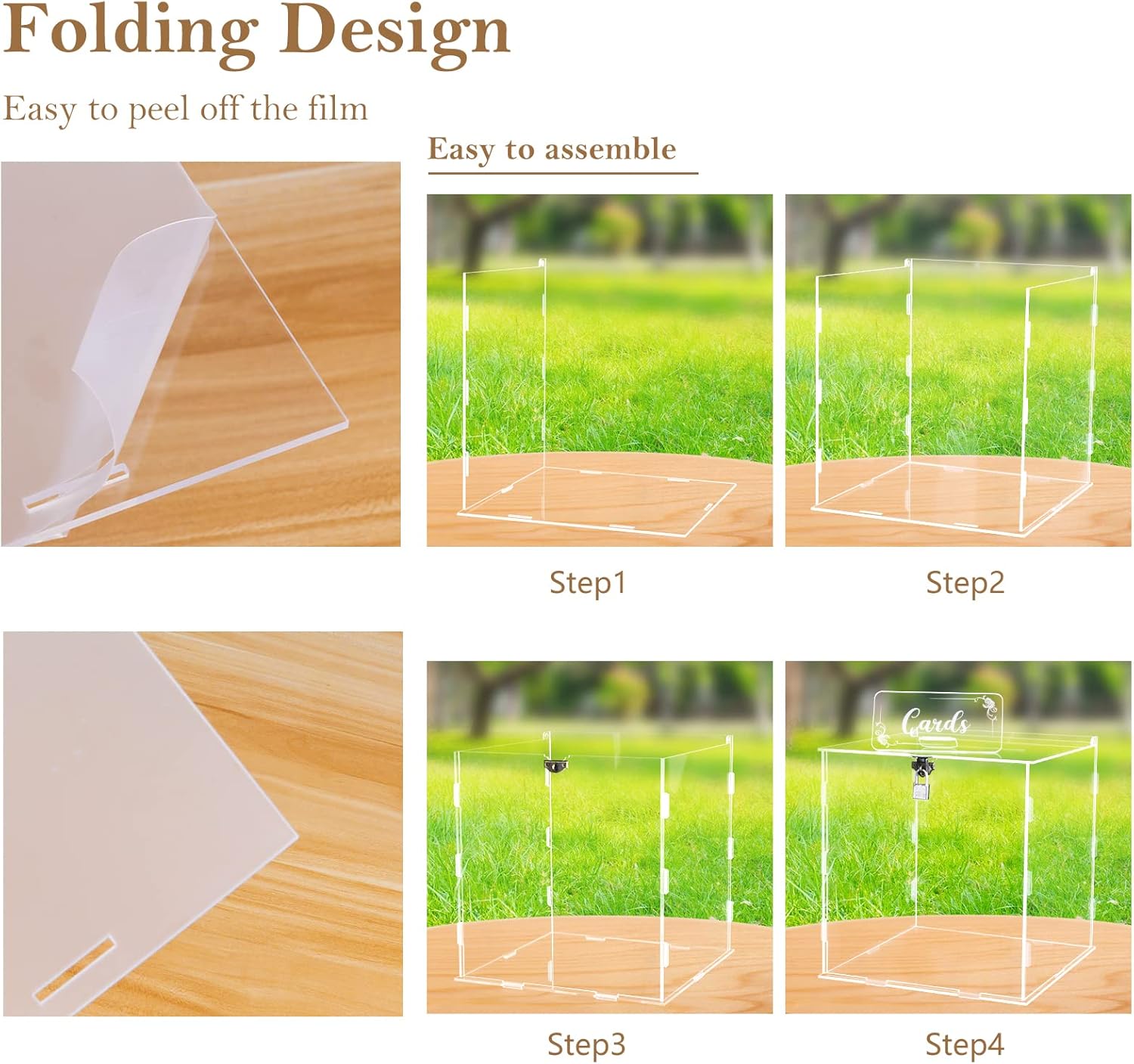 Private Label Clear Acrylic Wedding Card Box with Lock Large Blank DIY Card Boxes with 4 "Card" Text Stickers Gift Card Box for Reception, Party, Wishing Well, Money Box Holder, Graduation Decorations, Baby Shower Wholesale Manufacturer