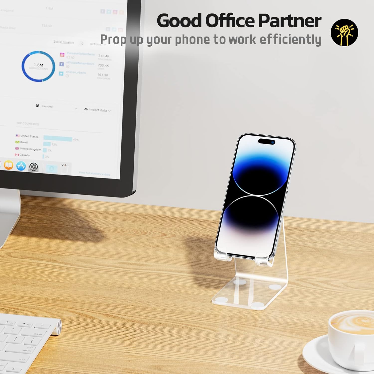 Private Label Urmust Acrylic Phone Stand for Desk, Clear Phone Holder, Office Accessory, Desk Decor, Compatible with iPhone 14/13/12 Pro Max Plus OEM Wholesale Manufacturer