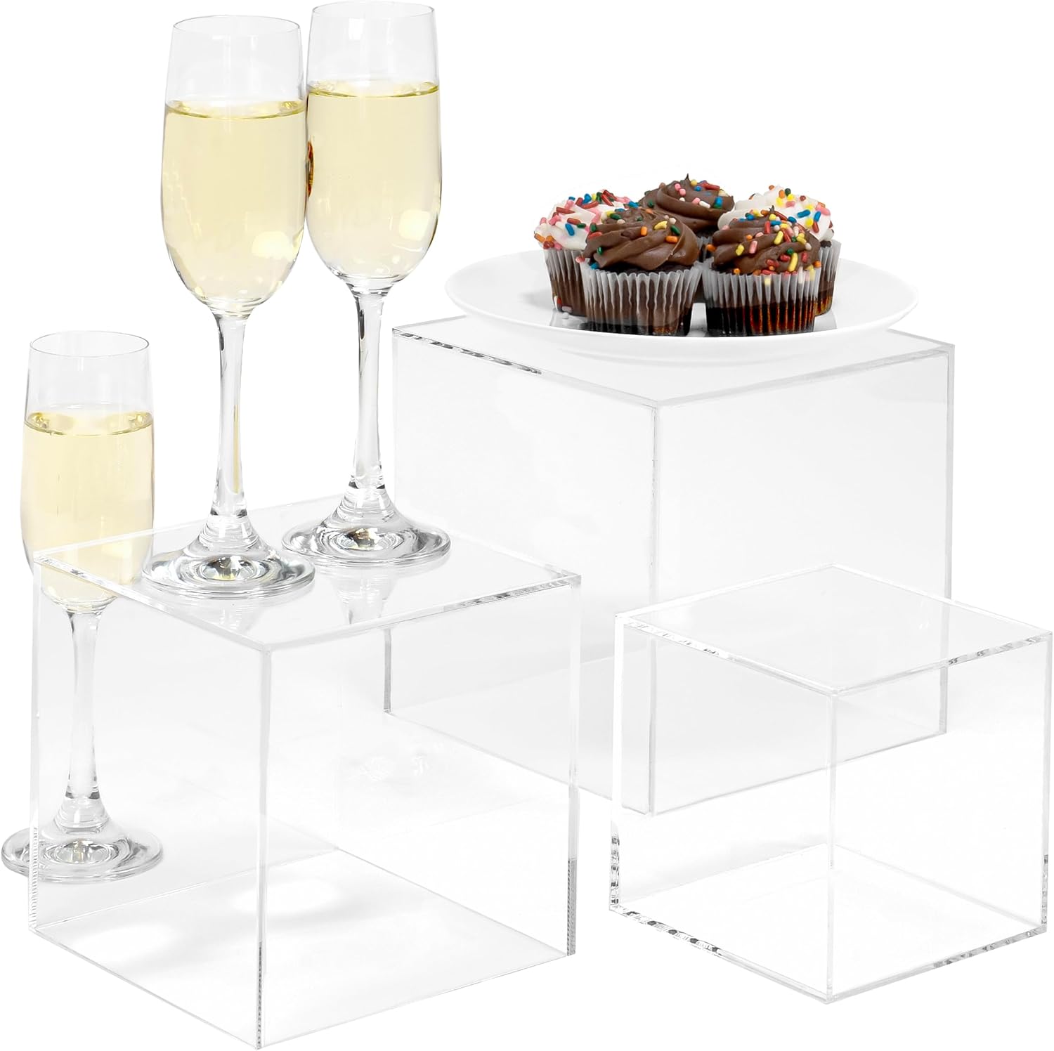 Red Co. Crystal Clear Acrylic Cube Display Nesting Riser Stands with Hollow Bottoms | Transparent - 3-Pack