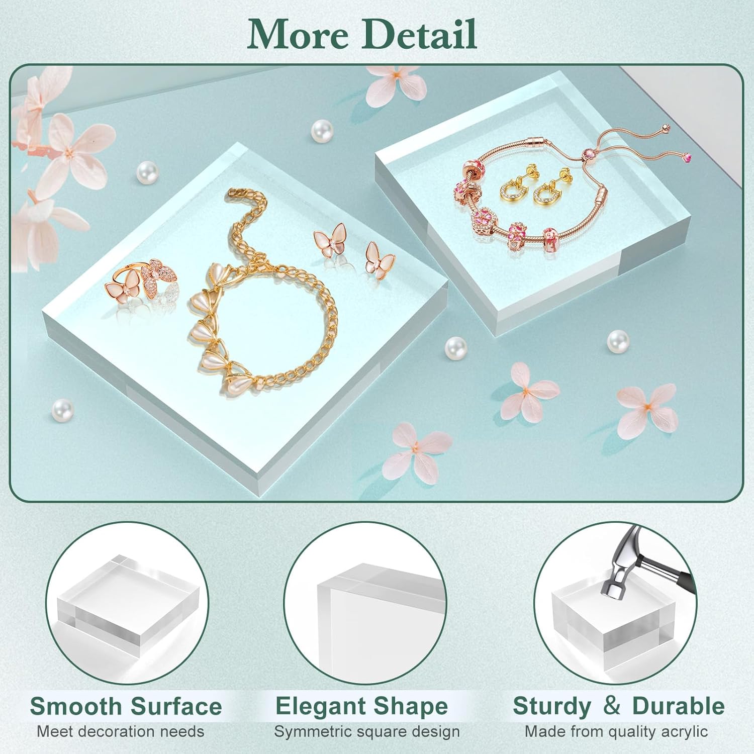 Private Label Acrylic Base Stand 4 Pack 6 X 6 X 1 Inch Acrylic Blocks for Display Trophy Base Clear Square Cube Riser Display Cylinder Pedestal Stands for Collectibles Jewelry Props Food Display OEM Wholesale Manufacturer