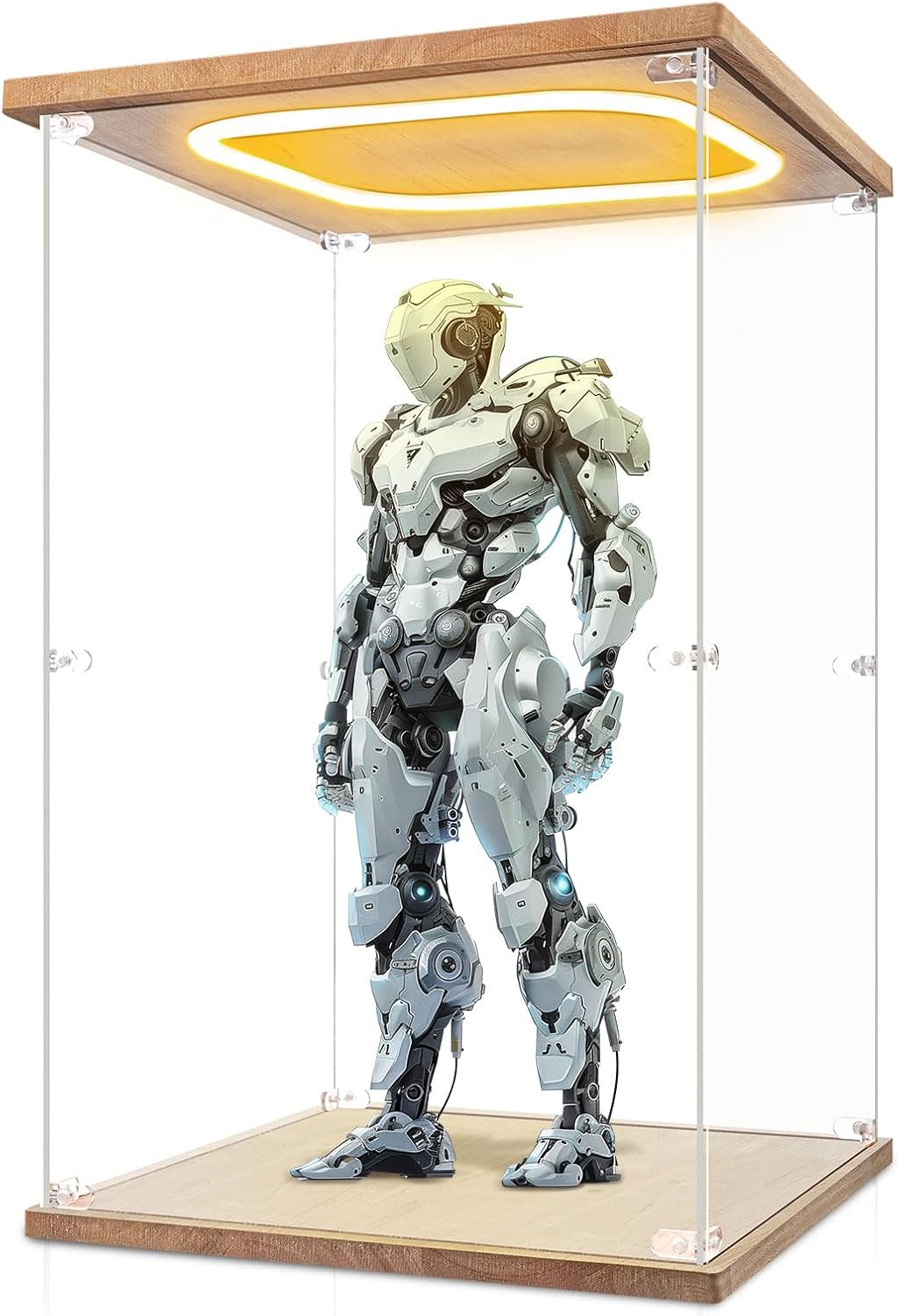 Large Clear Acrylic Display Case with Light 20"x 12"x 12" Assemble Cube Display Box Stand for Trophy Collectibles Dust Proof Protection Showcase for Action Figures Doll