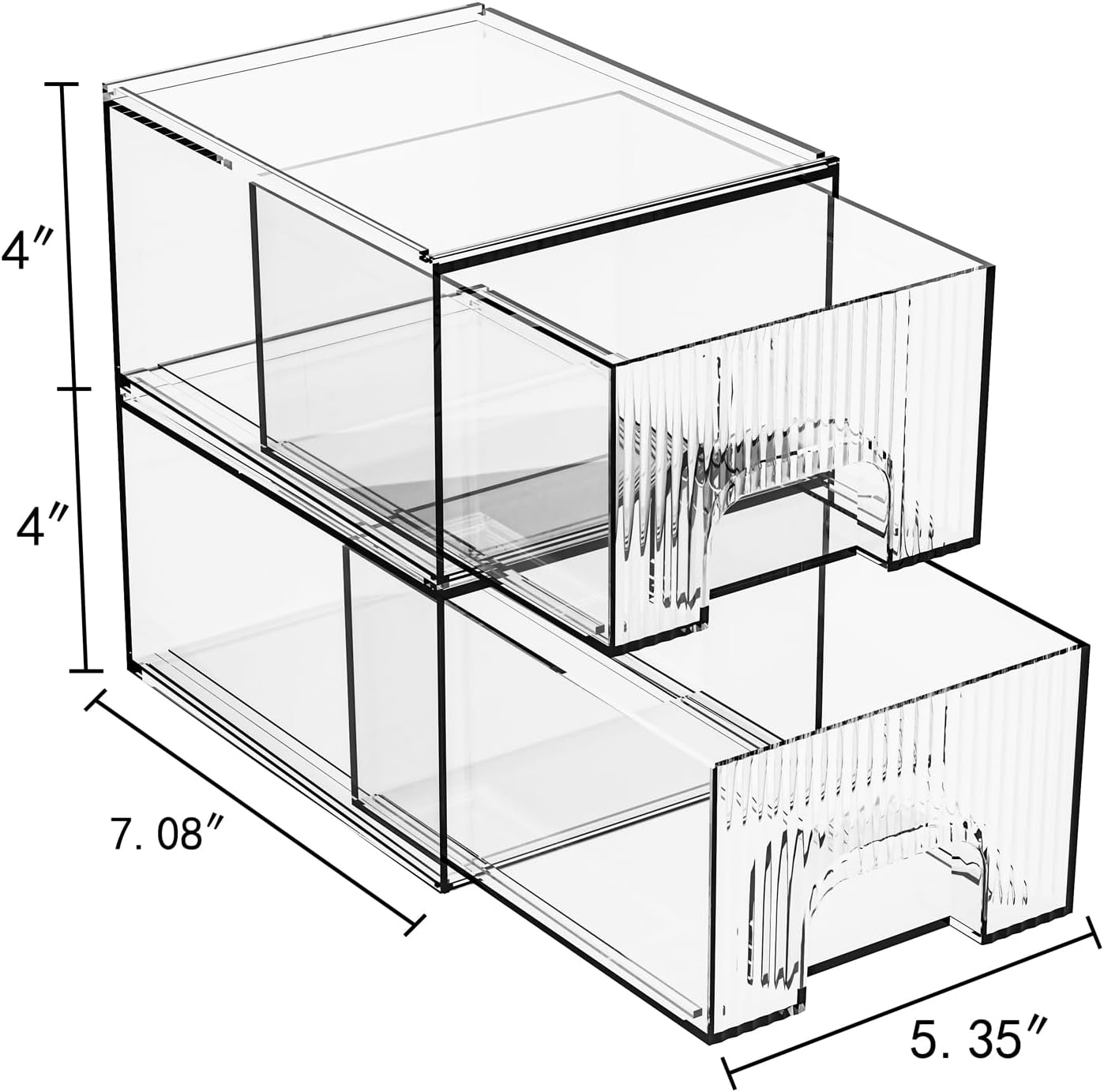 Private Label ZHIAI 2 Pack Clear Stackable Cosmetic Organizer, Acrylic Drawer, Plastic Organizer for Dresser, Vanity, Kitchen Cabinet, Pantry, Home Organization and Storage Custom Logo Service