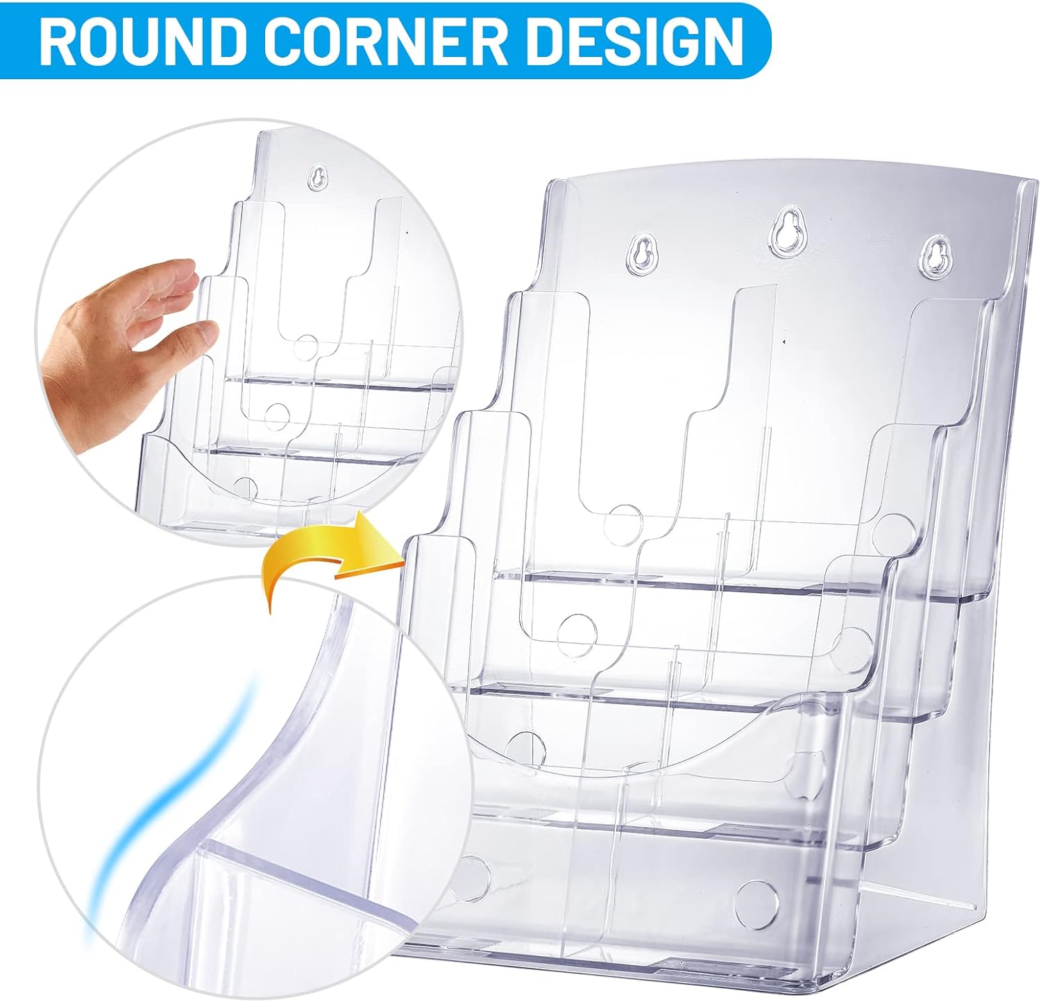 Wholesale 4 Pcs Acrylic Brochure Holder, 4 x9 Inches Flyer Holder, 4 Tier Clear Pamphlet Holder, Magazine Literature Organizer Holder, Brochure Display Stand, For Wall Mount or Desktop Use China Factory Bulk Supply