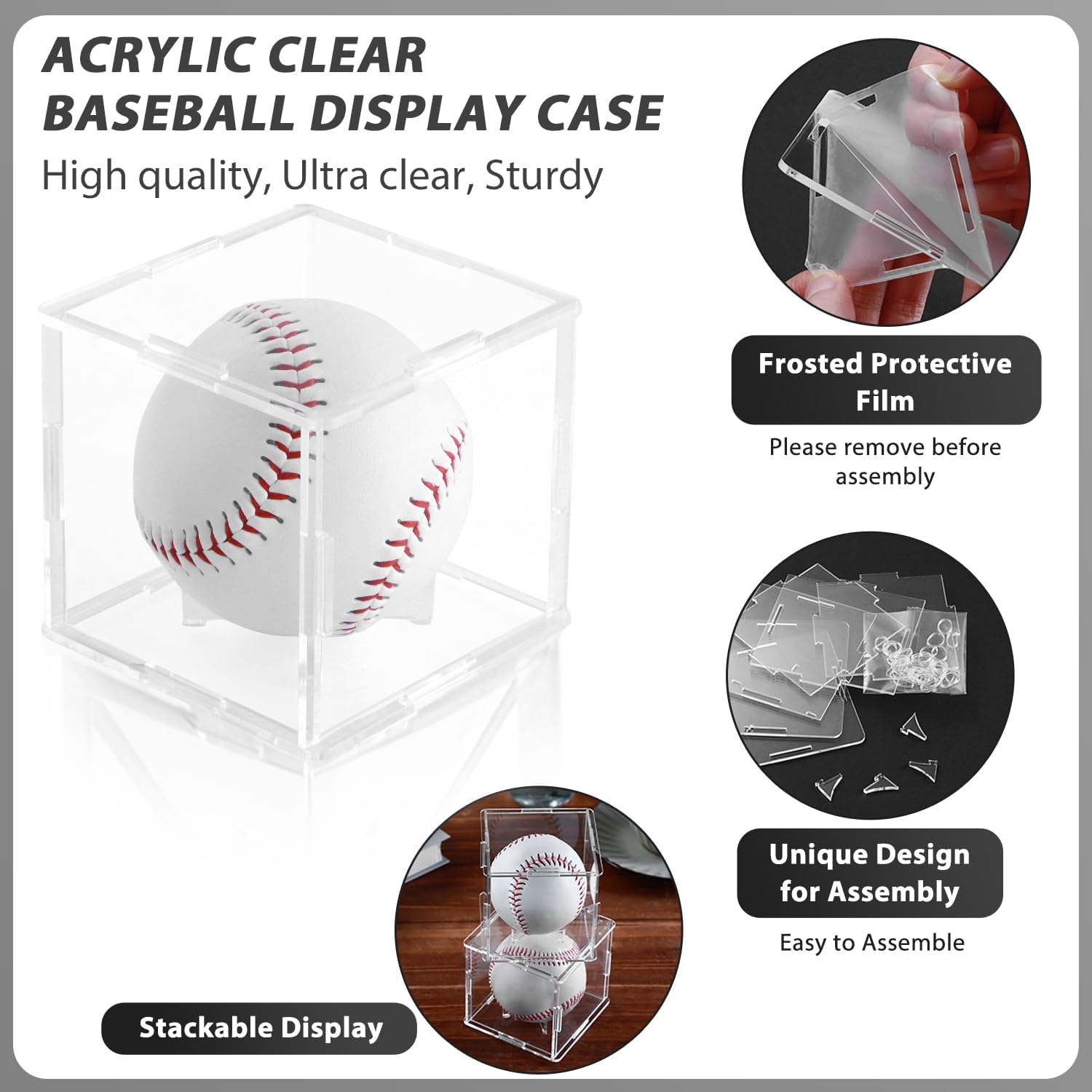 ODM 2 Pack Assembled Baseball Display Case, UV-Blocking Acrylic Baseball Holder Display Case, 3.2 Inch Cube Clear Softball Holder Box, Signed Baseballs Protector for Collectibles, Memorabilia, Tennis Ball Custom Logo Service