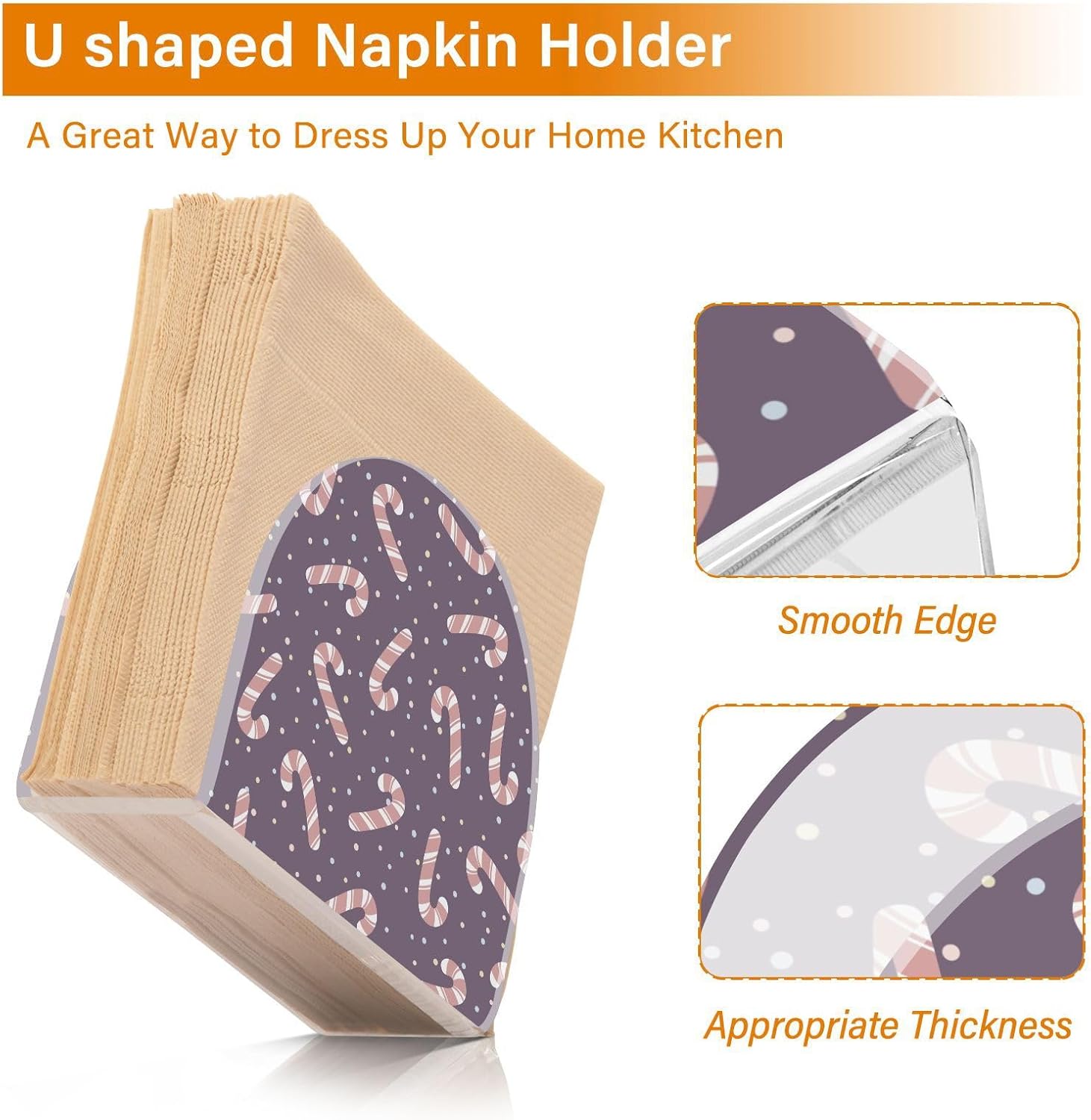 Private Label Caikeny Napkin Holder for Tables Candy Canes Confetti Acrylic Napkins Holder Violet Freestanding Tissue Dispenser Box for Kitchen Dining Table Coffee Desk Decor 2 Pcs Wholesale Manufacturer