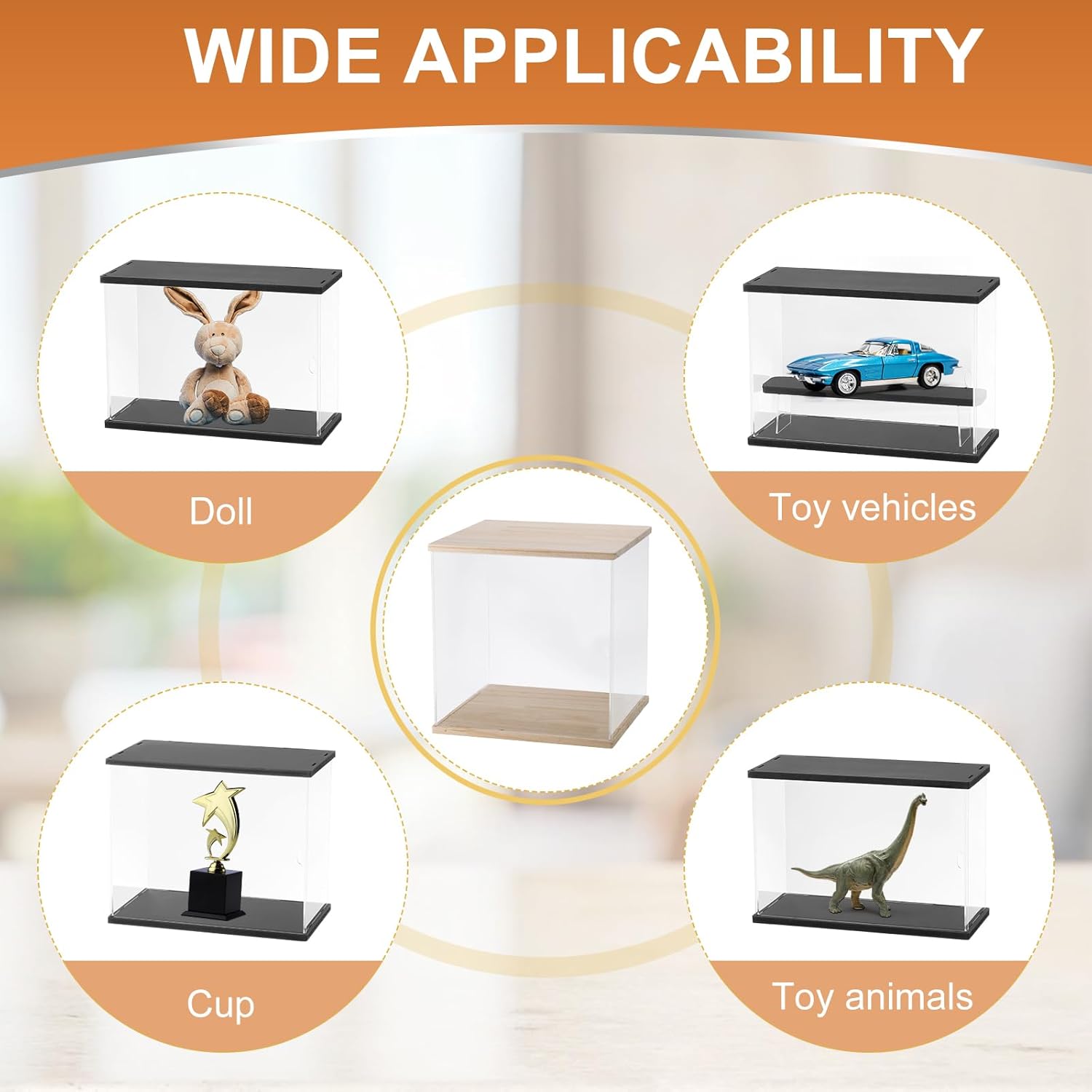Private Label MECCANIXITY Clear Display Case, Acrylic Figure Display Case Clear Display Boxes for Collectibles, Figures Model Toys Home Storage(with Line LED Light, 10x10x15 Inch Wood Base) Ecommerce Ready Product