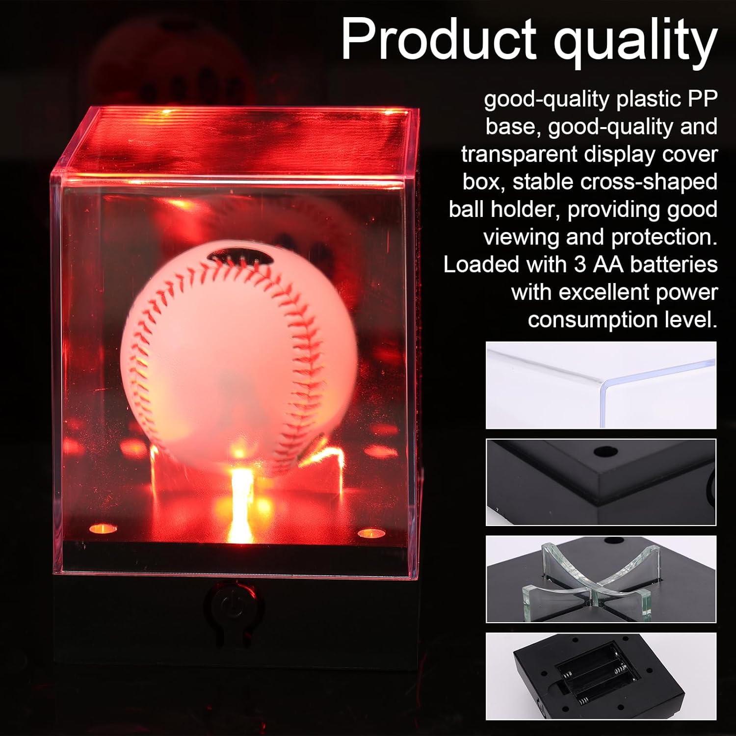 ODM Softball Case with Led Light, 5.9x4.3x4.3in Premium Ball Acrylic Display Cube Light Up Baseball Clear Box Practical Uv Protected Holder Stand Accessories for Golf Billiards Memorabilia(Black) Custom Logo Service