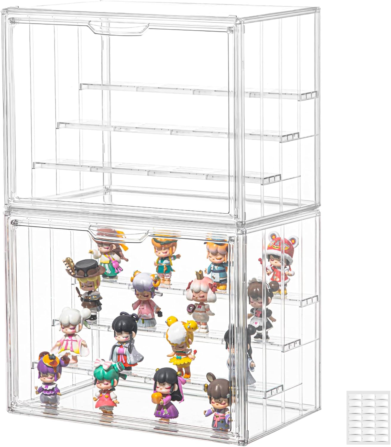 Clear Acrylic Display Case Upgrade 4 Tier Figure Display Case with 3 Movable Plates, Stackable Display Box Showcase with Magnetic Door for Collectibles (Large-2pack)
