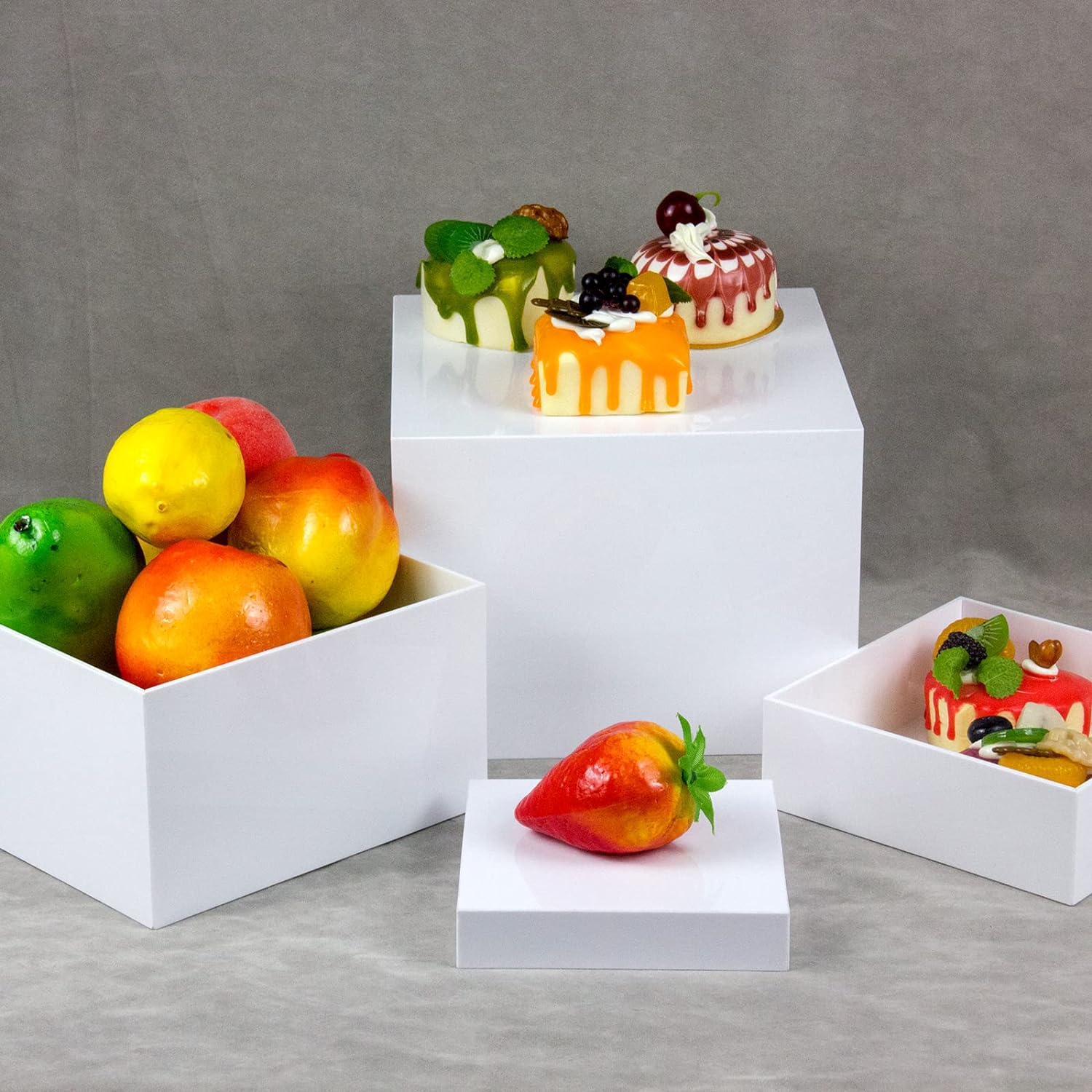 ODM White Acrylic Cube Cupcake Dessert Display Stands, 5-Side Nesting Risers, Square Acrylic Table Decor, Storage Cases for Parties, Weddings, Brunch, Outdoor, Events Custom Logo Service