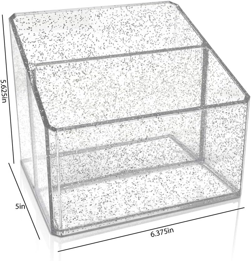 Private Label Isaac Jacobs Clear Acrylic 2-Section Organizer, Remote Holder & Multi-Functional Makeup, Brush, Pen & Pencil Storage Solution, for The Home, Bathroom, Office, Child’s Desk (2-Section, Silver Glitter) Custom Logo Service