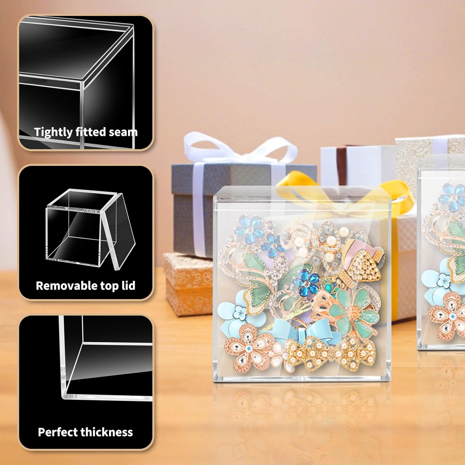 ODM 12Pack 4x4x4 Inches Acrylic Containers Clear Box with Lids for Display Acrylic Gift Box & Clear Multi Purpose Organizer Candy Storage for Cosmetics, Makeup, Jewelry, Party Favor Custom Logo Service