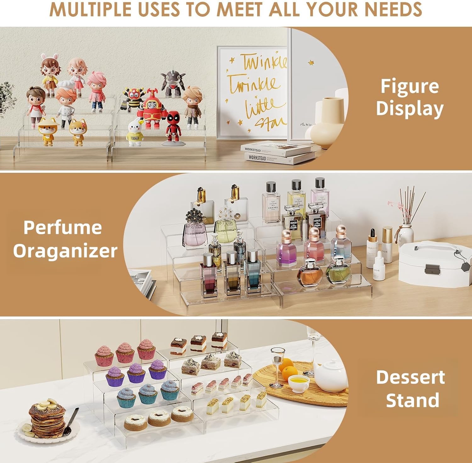 Private Label 2 Set Large Acrylic Risers, 8 Pcs Rectangular Clear Acrylic Display Stand, Display Risers Shelf for Retail Desktop Shoe Showcase Jewelry Funko Pop Figures OEM Wholesale Manufacturer