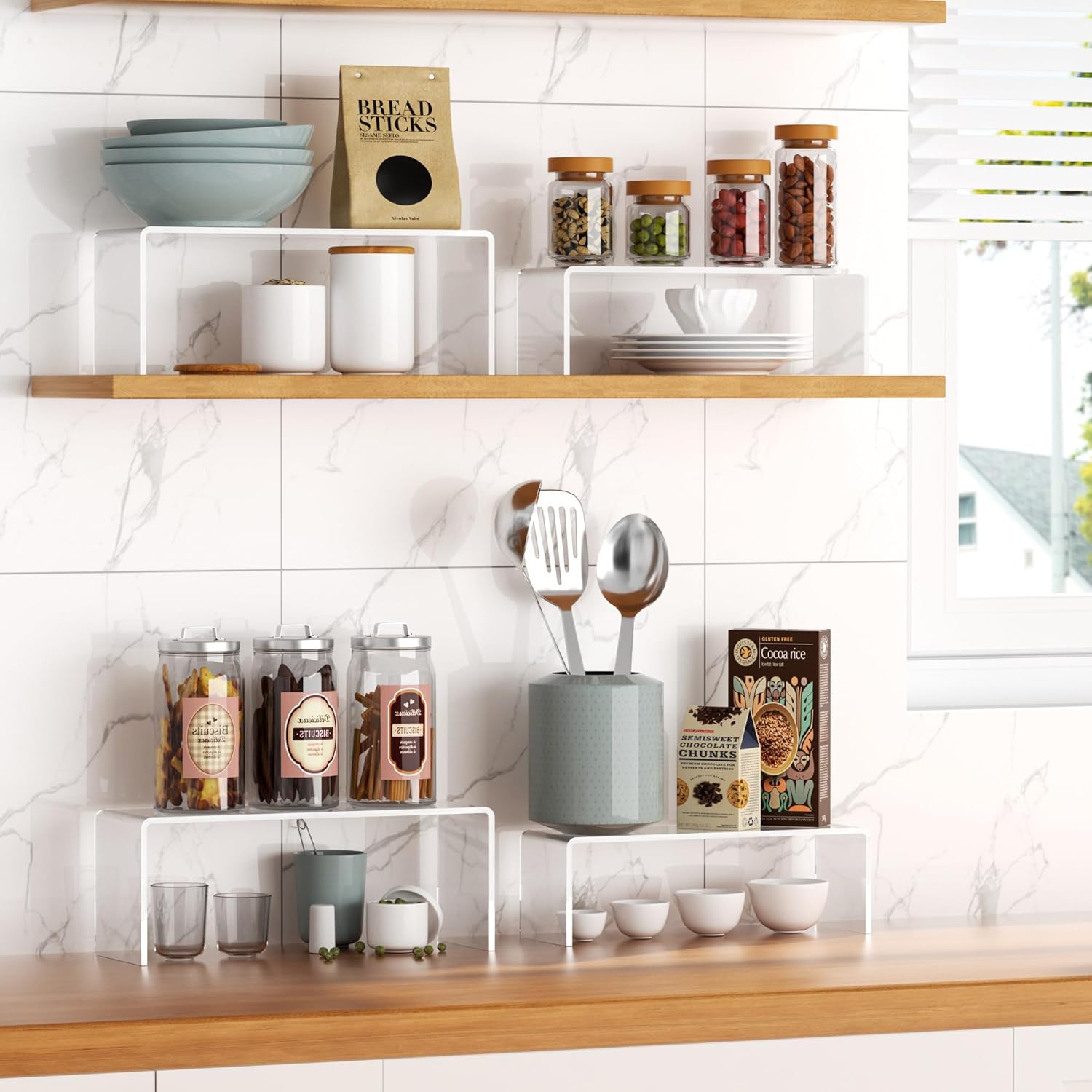 Private Label 10 Pack Acrylic Spice Rack Organizer for Cabinet(10.8"~12.4"L), 5 Size Seasoning Organization with Non-Slide Silicone Pads, Clear Shelf Riser Storage Can & Cup for Kitchen Countertop, Cupboard, Pantry Dropshipping Friendly