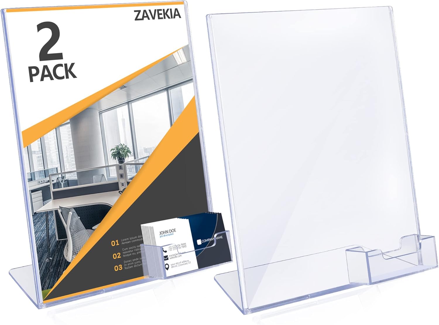 zavekia 8.5 x 11 Acrylic Sign Holder with Business Card Holder, Brochure Display Stand for desktop (8.5 x11 in/2 pack)