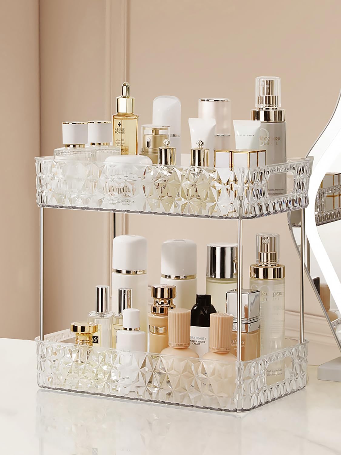 Private Label Makeup Organizer for Vanity, High-Capacity Clear Makeup Storage Perfume Organizers,Cosmetic Display Cases,Bathroom Countertop Organizer(Crystal Clear, 2Tier) Factory Direct Price