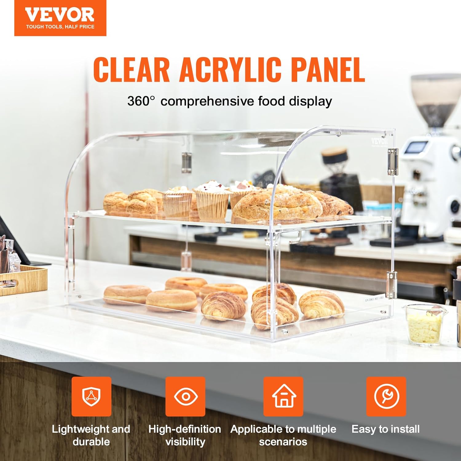 Wholesale OEM ODM VEVOR Pastry Display Case, 2-Tier Commercial Countertop Bakery Display Case, Acrylic Display Box with Rear Door Access & Removable Shelves, Keep Fresh for Donut Bagels Cake Cookie, 22"x14"x14" Factory & Supplier