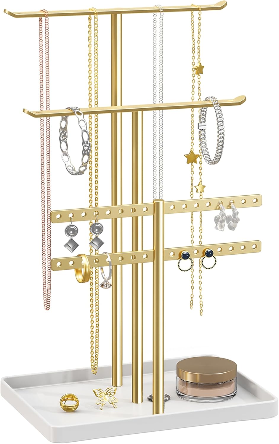 pickpiff Jewelry Stand Holder Organizer: 14.5" Sturdy Hanger for 80 Pcs Jewelry, Gift for Women, Gold Jewlery Tower for Necklace, Earring, Bracelet