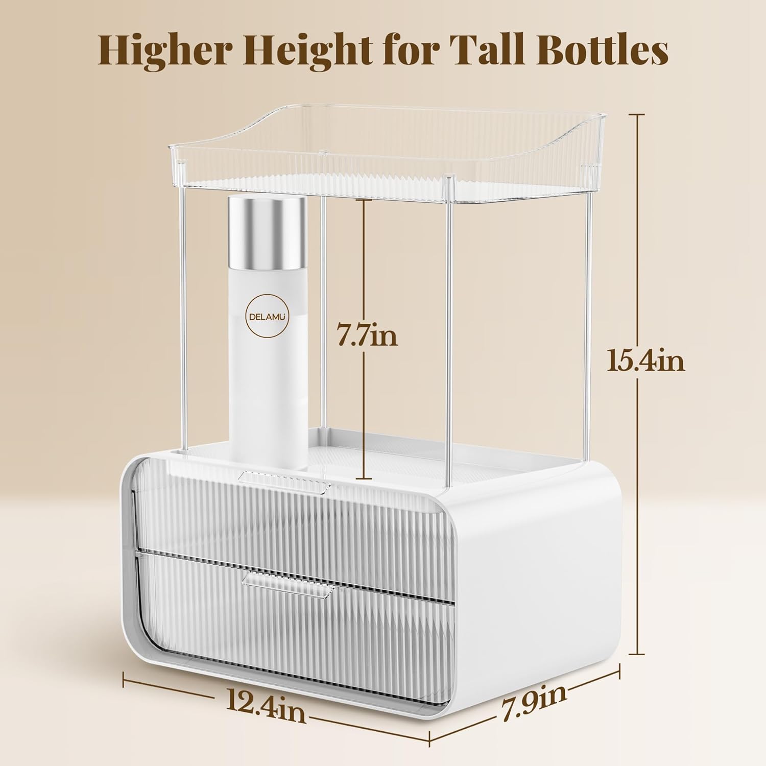 Private Label Delamu Bathroom Counter Organizer 2-Drawers 2-Tier Acrylic Makeup Organizer for Vanity Countertop, Skincare Perfume Storage, Easy Assembly, Ideal Gift for Women, Bath Linen Sets, Clear Factory Direct Price