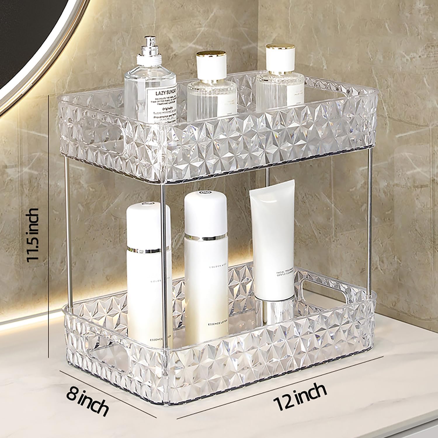 Private Label Makeup Organizer for Vanity, High-Capacity Clear Makeup Storage Perfume Organizers,Cosmetic Display Cases,Bathroom Countertop Organizer(Crystal Clear, 2Tier) Factory Direct Price
