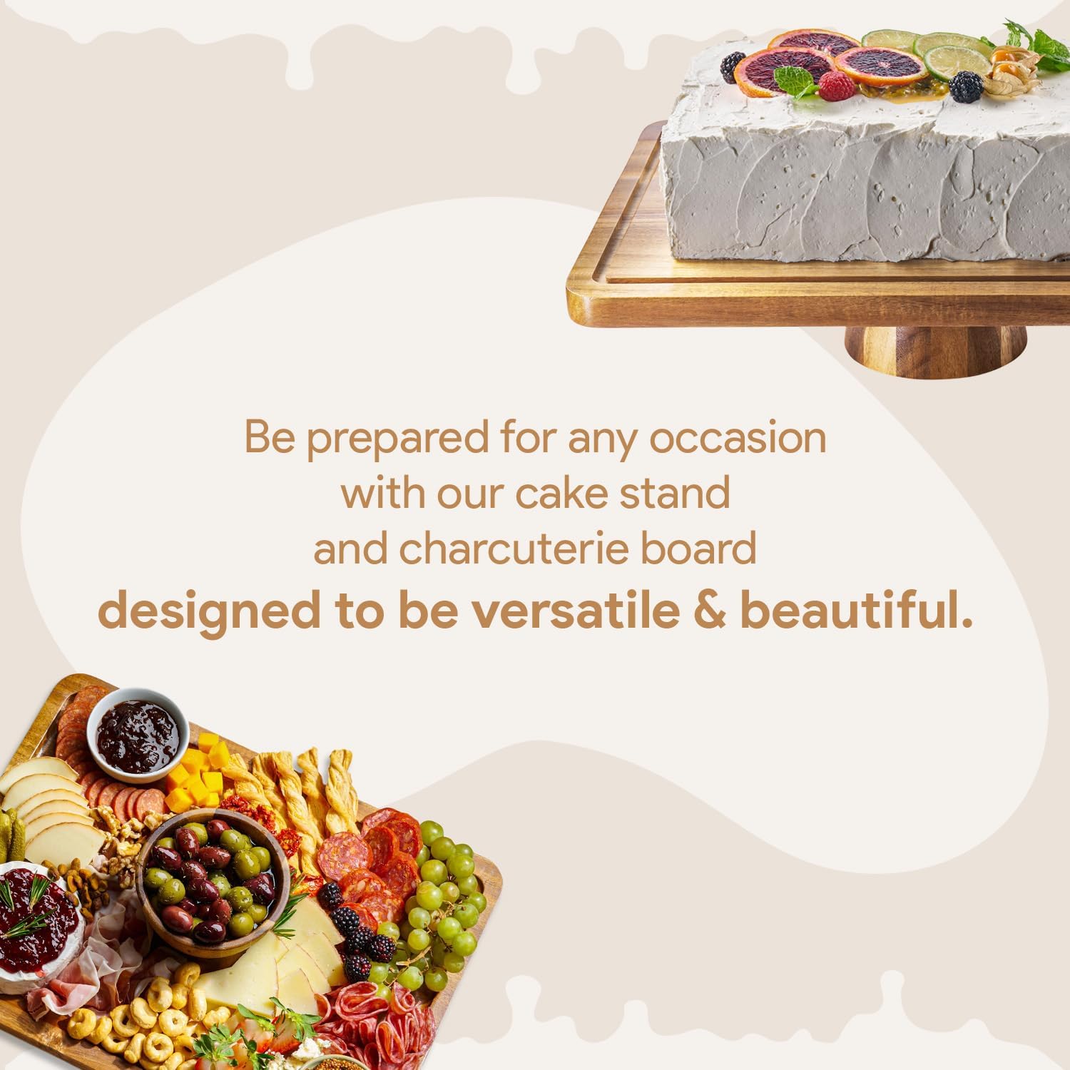 Wholesale OEM ODM Acacia Wood Cake Stand with Lid - Rectangular Cake Holder, 2-in-1 Dessert Table Display Set & Charcuterie Board for Cheese, Chips, Fruit Platter, Large Acrylic Cake Dome Cover, No Glass Factory & Supplier