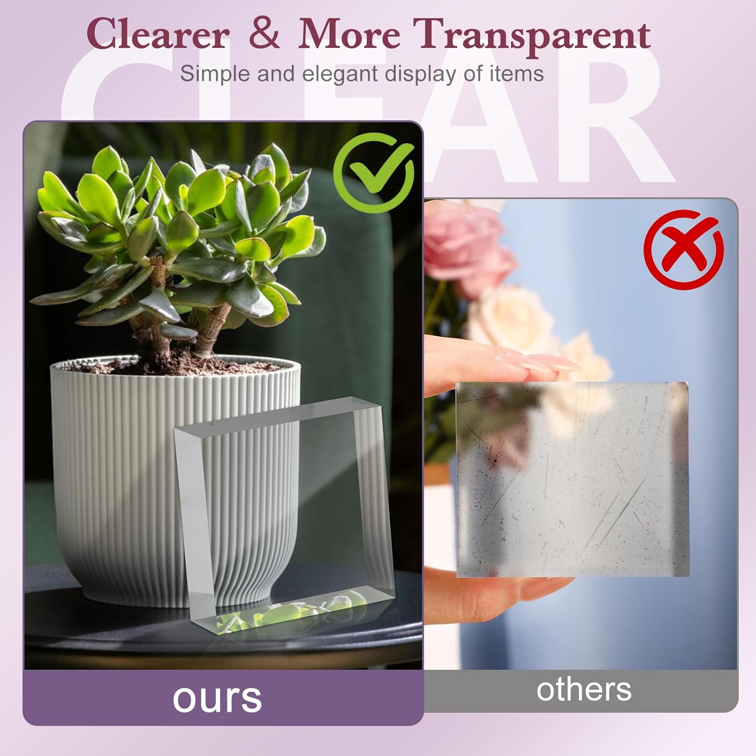 Private Label Acrylic Base Stand 2 Pieces Acrylic Blocks for Display 4 X 4 X 1 Inch Clear Polished Block Square Cube Riser Display Pedestal Stands for Jewelry Perfume Ring Collection Props Cake OEM Wholesale Manufacturer
