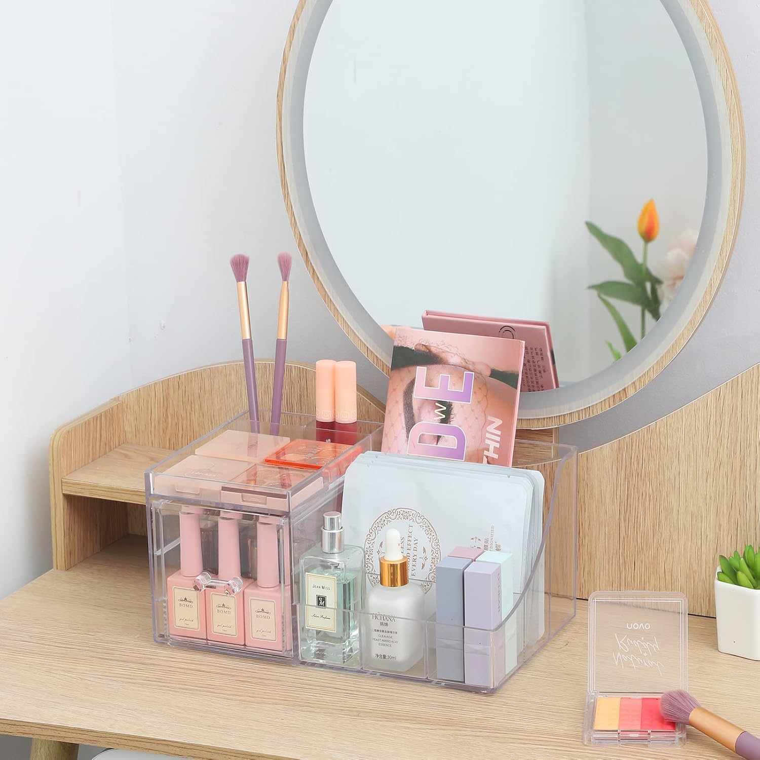 Private Label Cq acrylic1 Pack Clear Makeup Organizer Countertop,Stackable 1 Drawers Skincare Organizer,Cute Skin Care Organizer for Vanity Hair Clip,Jewelry,Beauty Product Desk and Make Up Organizers for Vanity Custom Logo Service