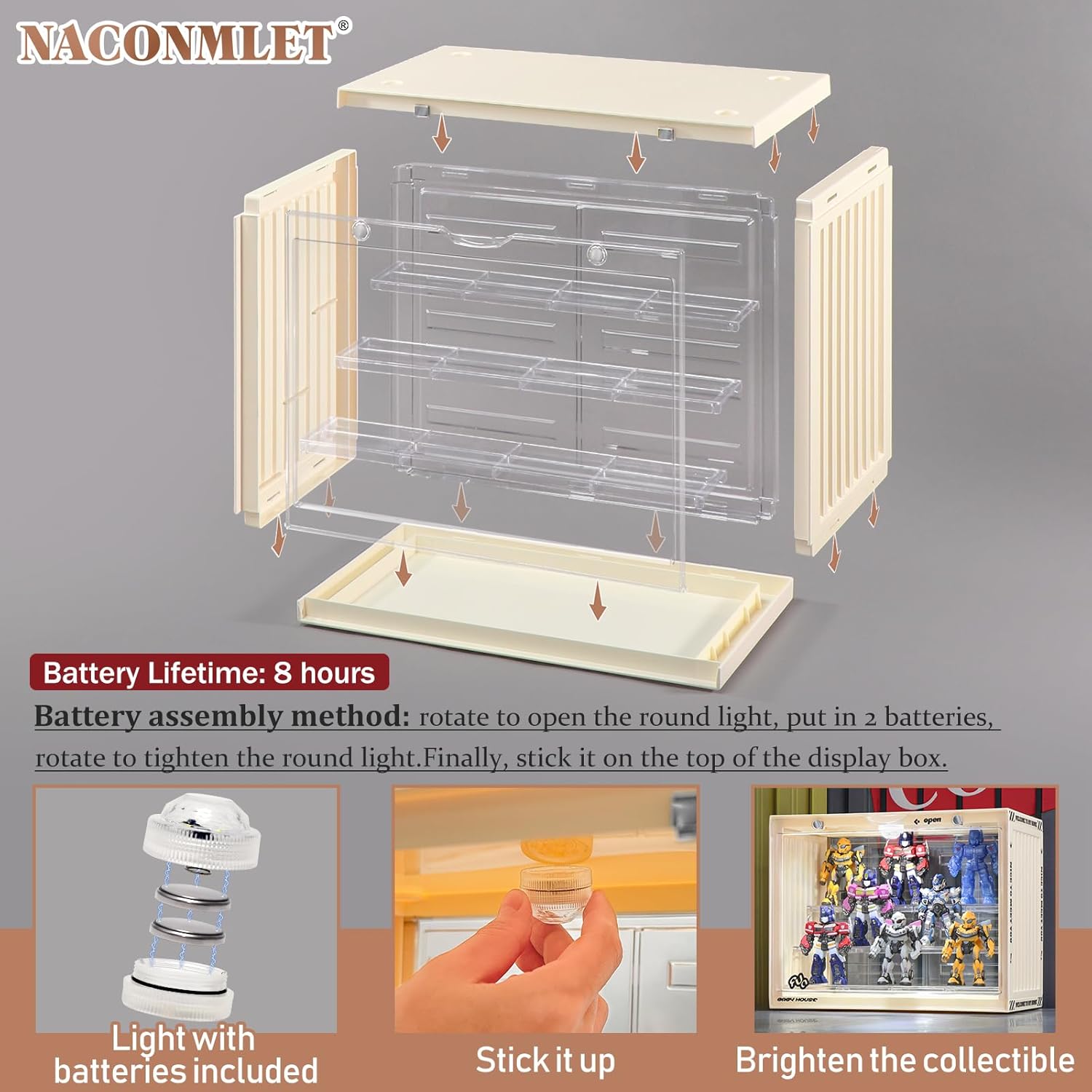 Private Label Acrylic Display Case for Action Figures-Lighted Stackable Acrylic Showcase with Detachable Shelves, Magnetic Door Closure,Dustproof Perfect for Collectibles 13.4"x9"x12.4"inches Ecommerce Ready Product