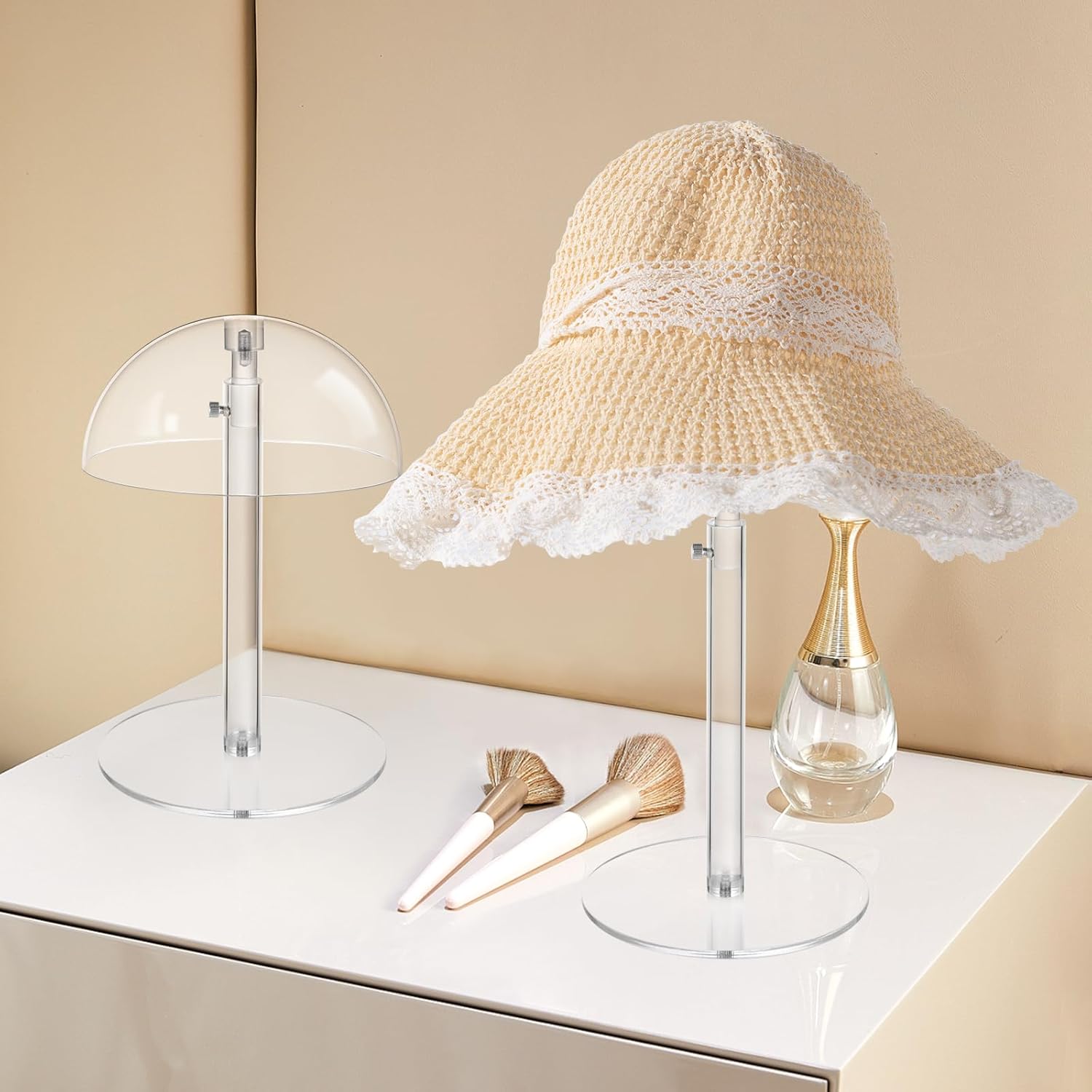 Private Label 2 Pack Clear Acrylic Hat Display Stand Height Adjustable, Countertop Hat Holder for Baseball Caps Cowboy, Wig Head Counter Stand for Closet (PATENT PENDING) OEM Wholesale Manufacturer