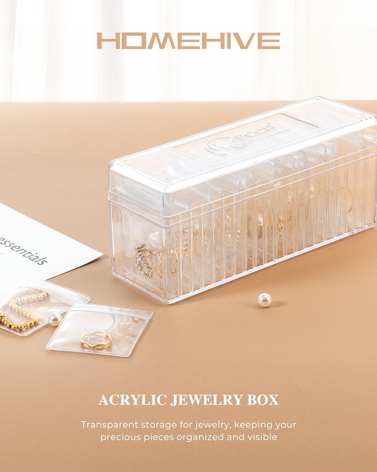 Direct Manufacturer Acrylic Jewelry Box Organizer, Clear Jewelry Organizer and Storage with 20 Portable Anti Tarnish Jewelry bags, Travel Jewelry Case for Earrings/Rings/Necklaces Gifts for Women Girls, Clear Low MOQ