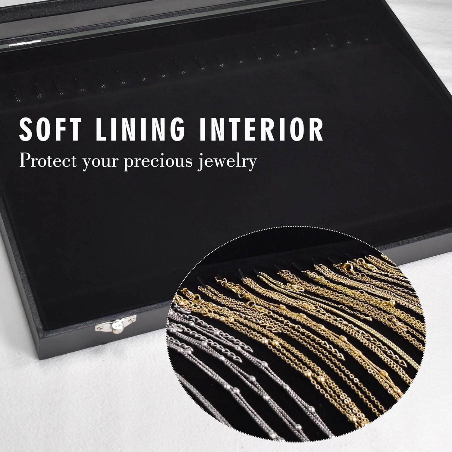 Direct Manufacturer Premium Necklace Organizer Box - 20 Hooks Jewelry Tray with Transparent Lid - Display Box for Necklaces, Pendants - Suitable for Women and Girls (Black) Low MOQ