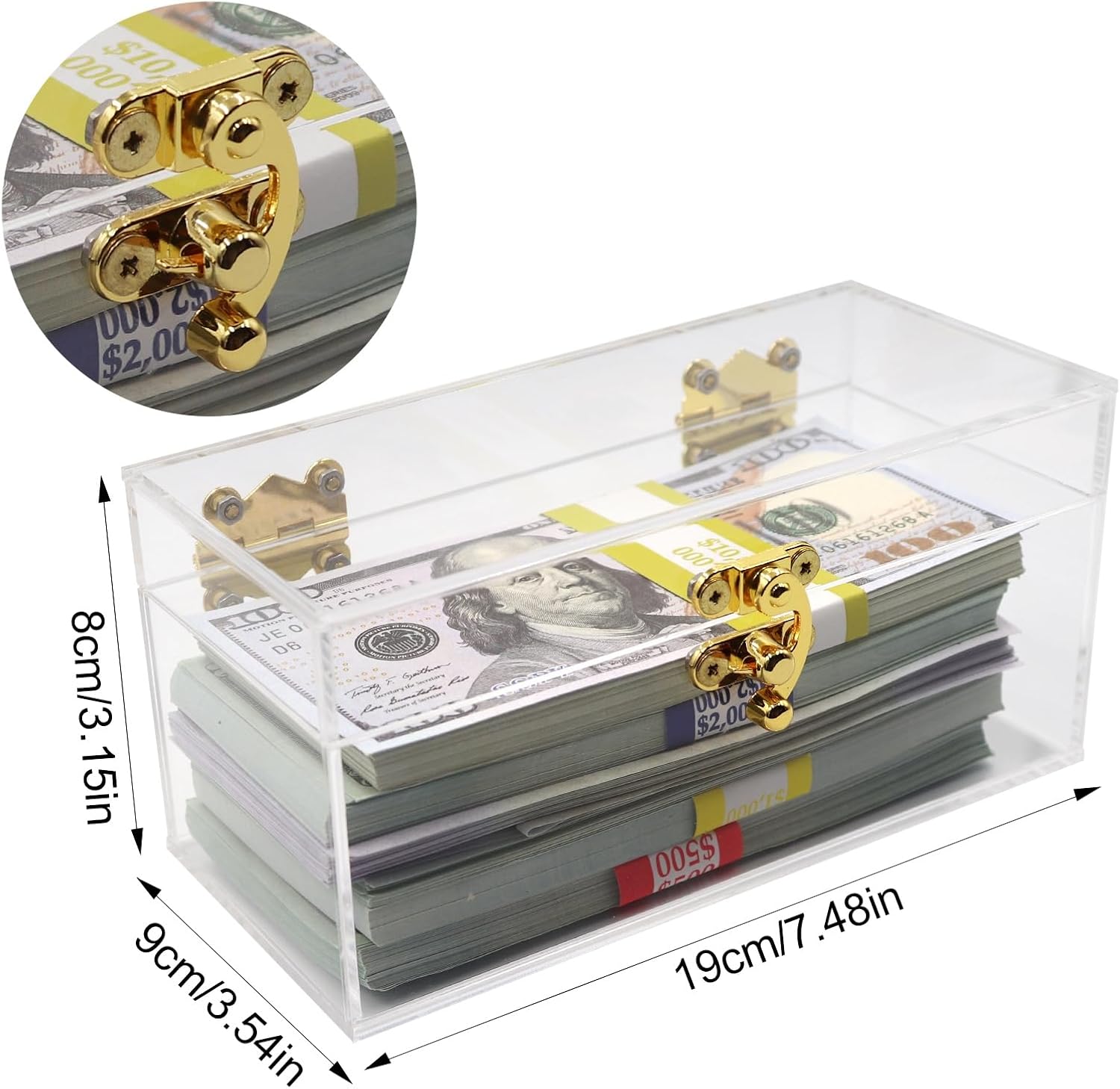 Private Label Clear Acrylic Lockable Cash Box with 30 Currency Wrappers, Acrylic Money Storage Box Holder Organizer for Cash, Single Currency Cash Tray Storage Box Holder Organizer for Money Custom Mold Development