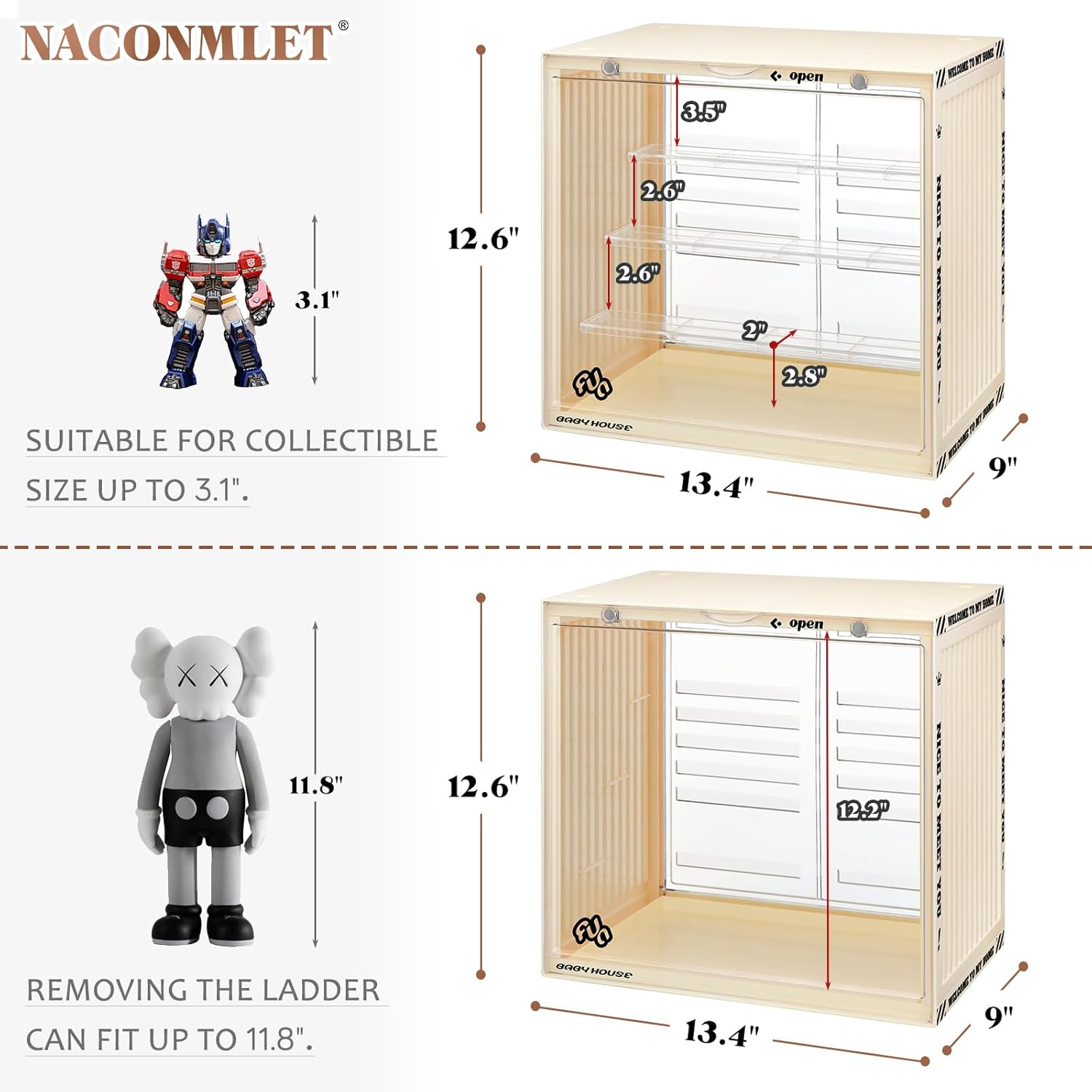 Private Label Acrylic Display Case for Action Figures-Lighted Stackable Acrylic Showcase with Detachable Shelves, Magnetic Door Closure,Dustproof Perfect for Collectibles 13.4"x9"x12.4"inches Ecommerce Ready Product