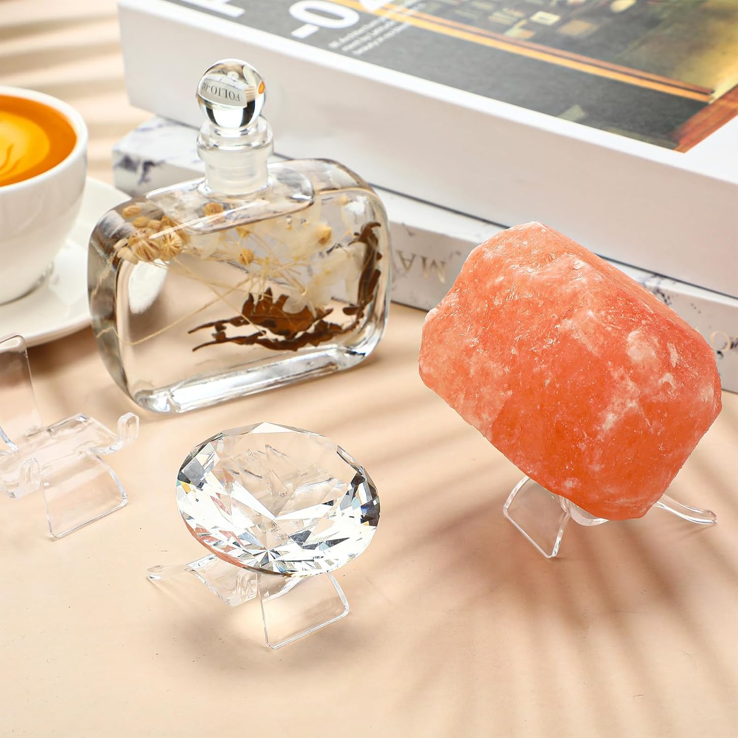 Private Label Jetec 40 Pieces Acrylic Display Holder Clear Display Easel Stands Pedestal Collectibles Display Stands for Displaying Crystal Geodes Rock Mineral Agate Coral(Medium) OEM Wholesale Manufacturer