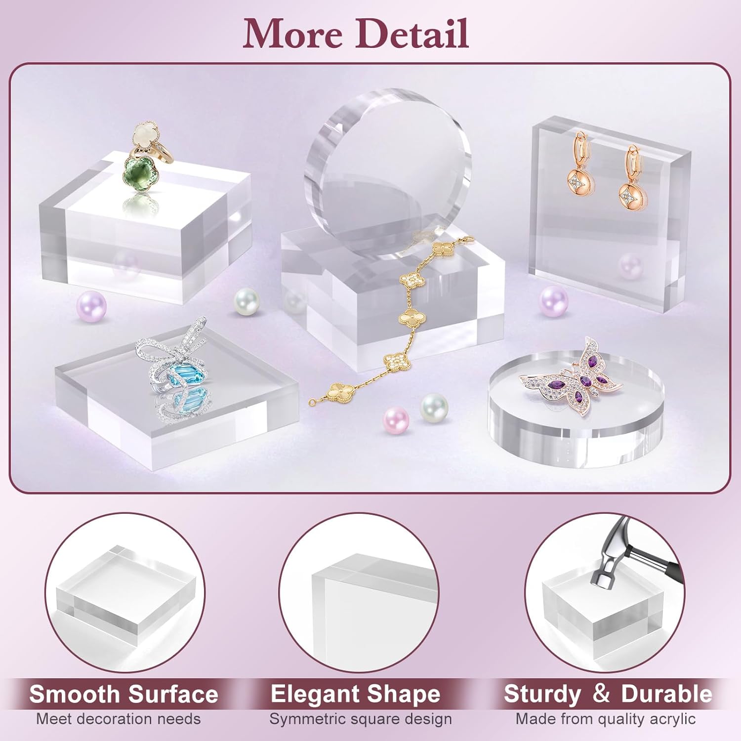 Private Label Acrylic Base Stand 2 Pieces Acrylic Blocks for Display 4 X 4 X 1 Inch Clear Polished Block Square Cube Riser Display Pedestal Stands for Jewelry Perfume Ring Collection Props Cake OEM Wholesale Manufacturer