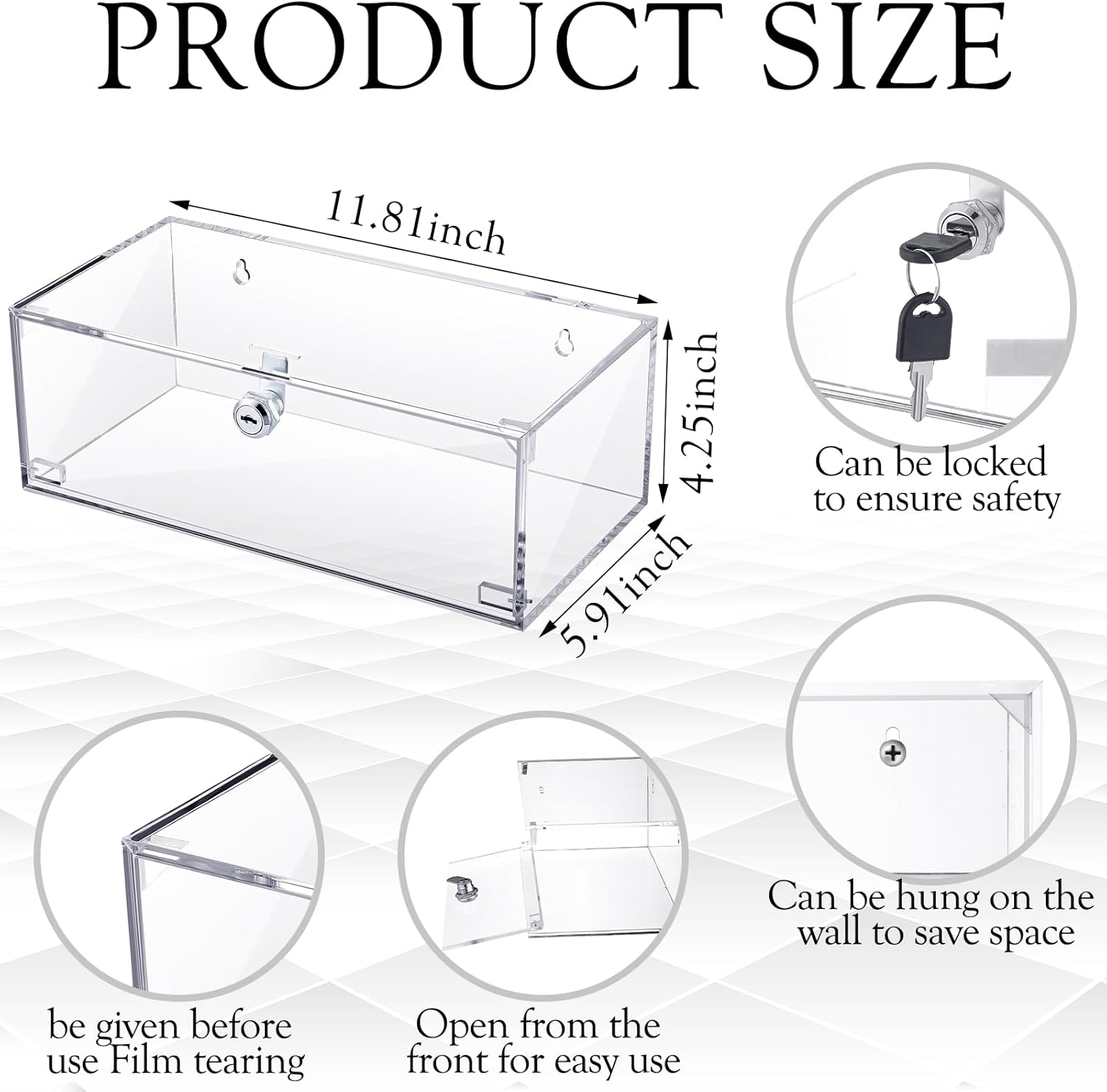 Private Label Refrigerator Medicine Lock Box with Keys and Mounting Hardware, Wall Mount Locking Medicine Box Acrylic Wall Cabinet, First Aid Kit for Emergencies Home Use(12 x 6 x 4.5 Inch, Clear) Custom Mold Development