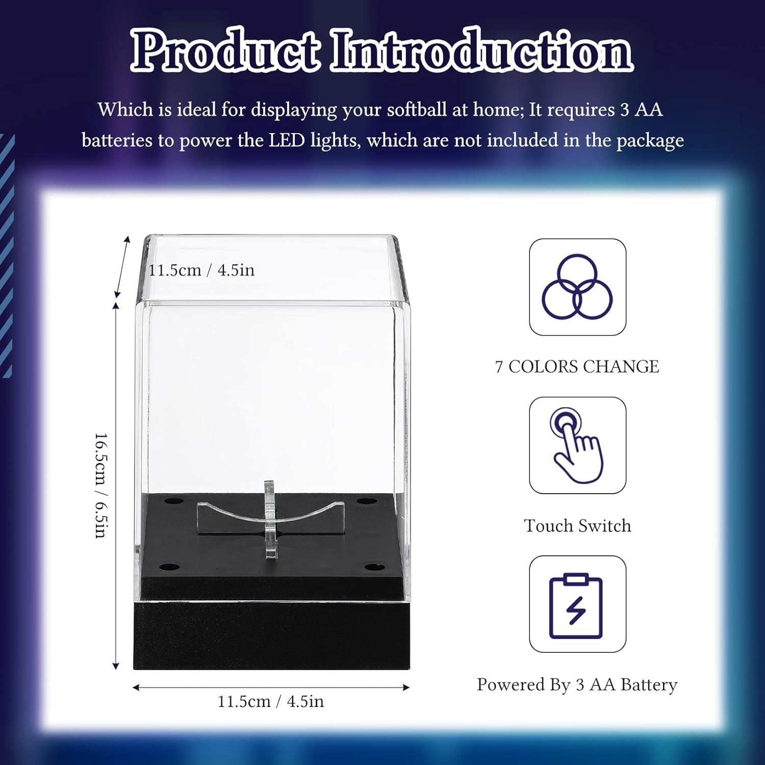 ODM 2 Pcs Softball Display Case with LED Light, Acrylic Softball Display Cube, UV Protection Clear Baseball Holder Show Case for Memorabilia Ball for Fit 12'' Ball Baseball Golf Storage Custom Logo Service
