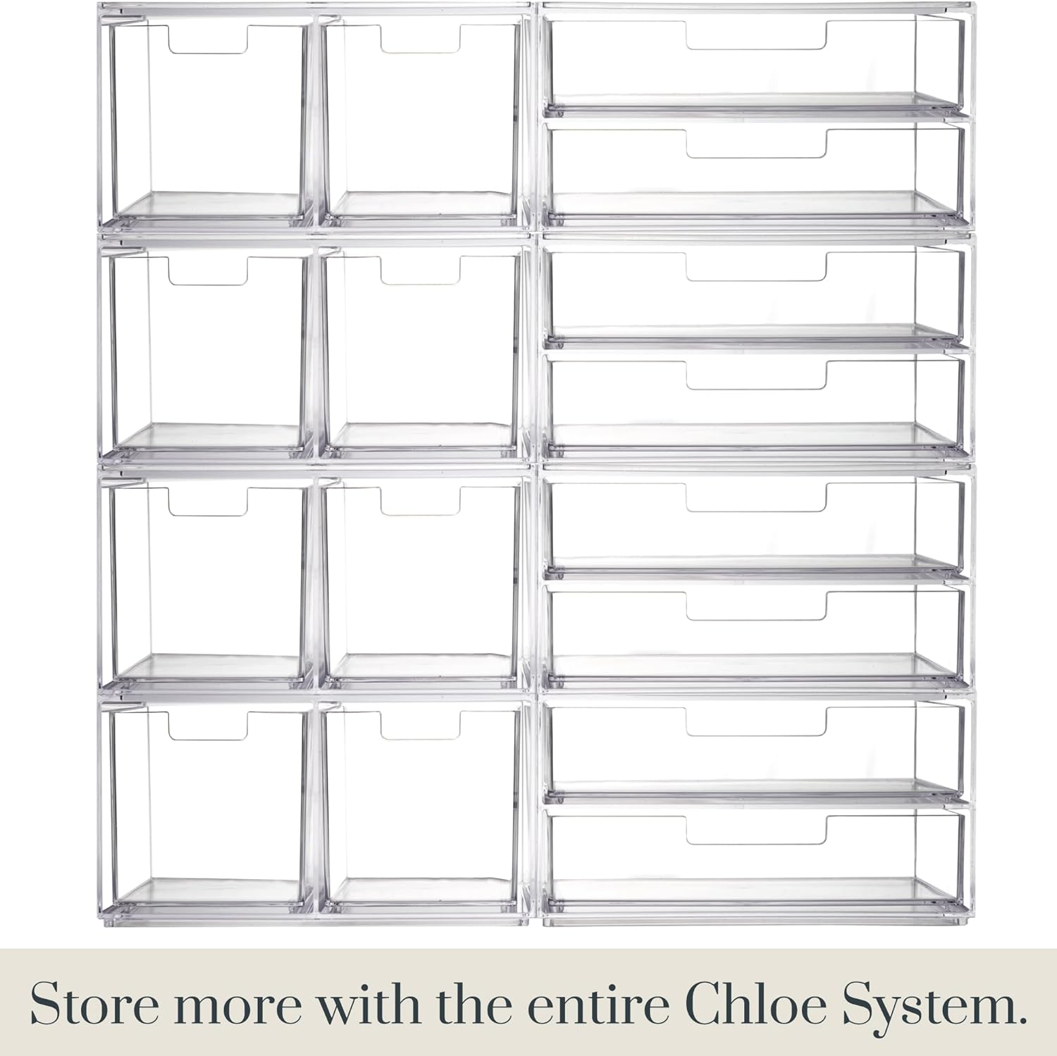 Private Label STORi Chloe Stackable Clear Makeup Brush Holder and Drawer Organizer Set, Organize Brushes, Cosmetics, and Beauty Supplies, Made in USA Factory Direct Price