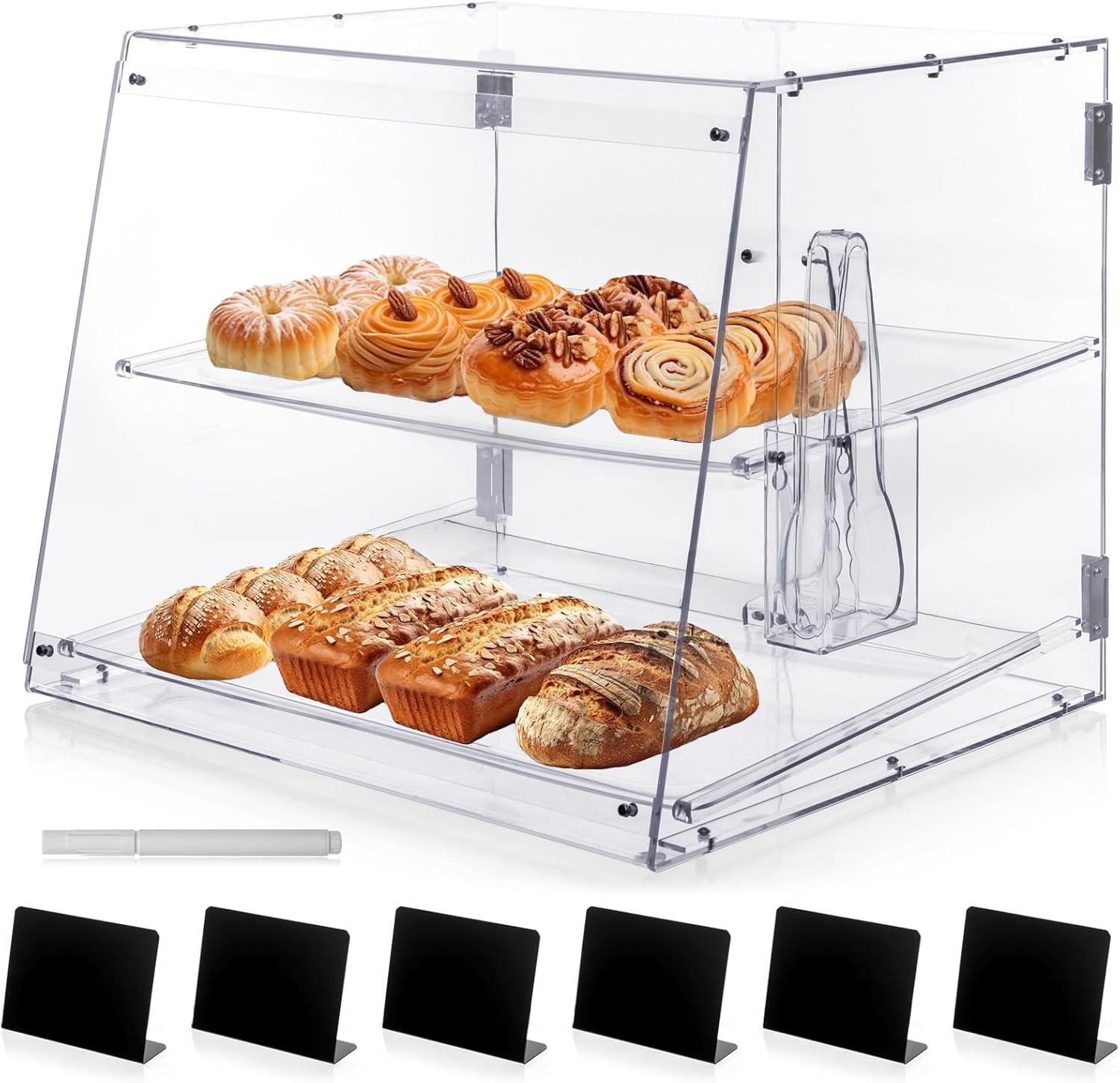 2-Tray Bakery Display Case, Display Cabinet Box for Baking Enthusiasts, Acrylic Clear Display Case Countertop for Bread Pastry Dessert Food Cookie Display