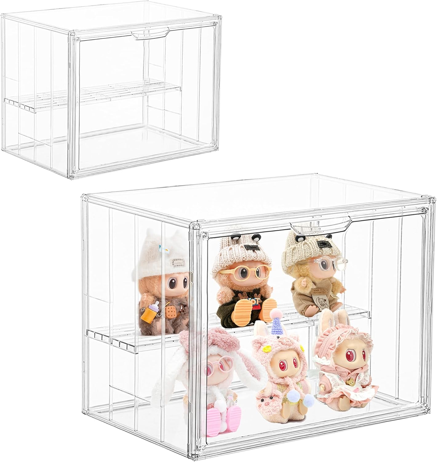 Wholesale OEM ODM Clear Acrylic Display Case Upgrade 4 Tier Figure Display Case with 3 Movable Plates, Stackable Display Box Showcase with Magnetic Door for Collectibles (Large-2pack) Factory & Supplier