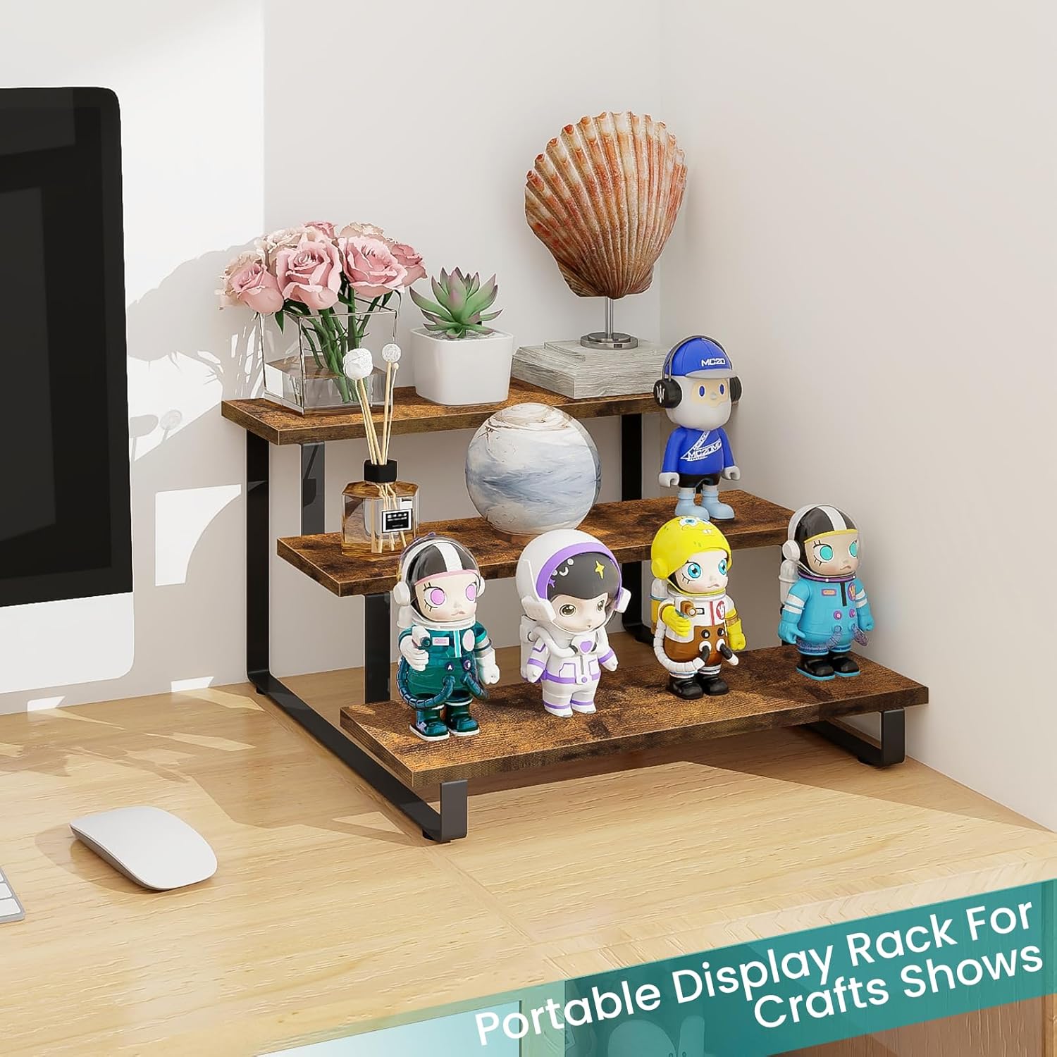 Wholesale OEM ODM ELITEROO 3 Tier Wooden Display Rack, Portable Products Display Stand, 3 Step Straight Display Shelves for Retail Table Top, Counter Top, Craft Shows, Farmers Market, Tradeshows, Vendors Factory & Supplier