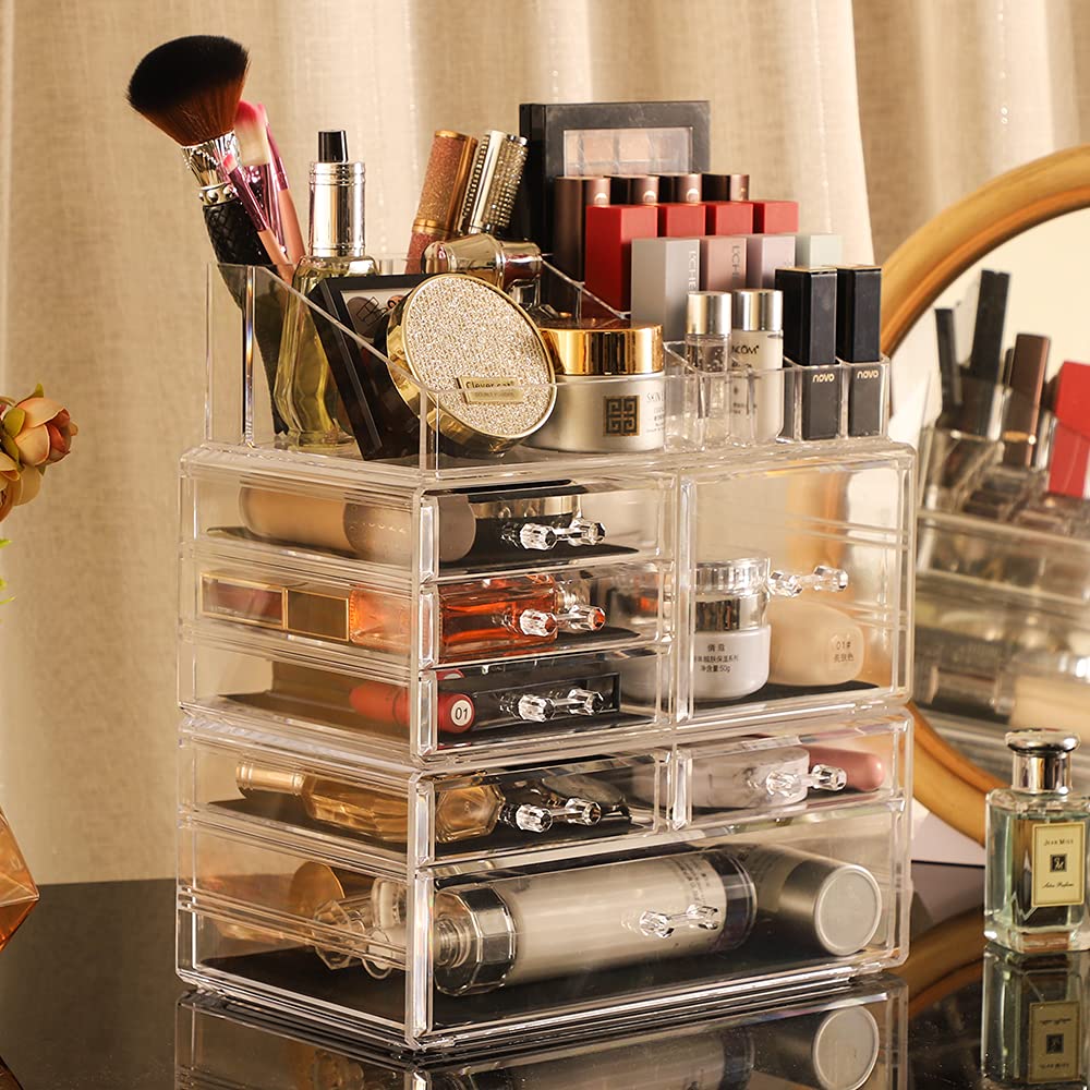 Private Label Cq acrylic Clear Makeup Storage Organizer Drawers Skin Care X Large Cosmetic Display Cases Stackable Storage Box With 7 Drawers For Dresser,Pack of 1 Custom Logo Service