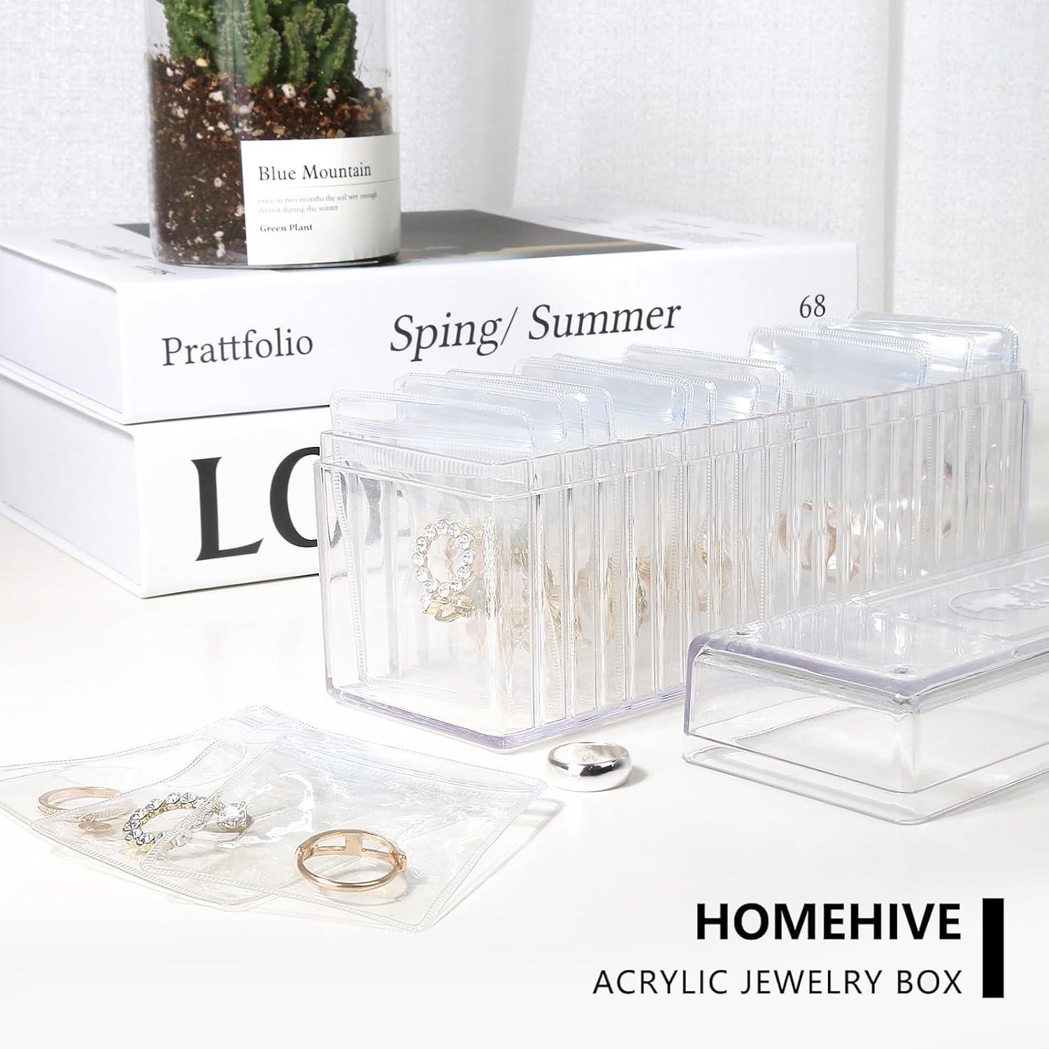Direct Manufacturer Acrylic Jewelry Box Organizer, Clear Jewelry Organizer and Storage with 20 Portable Anti Tarnish Jewelry bags, Travel Jewelry Case for Earrings/Rings/Necklaces Gifts for Women Girls, Clear Low MOQ
