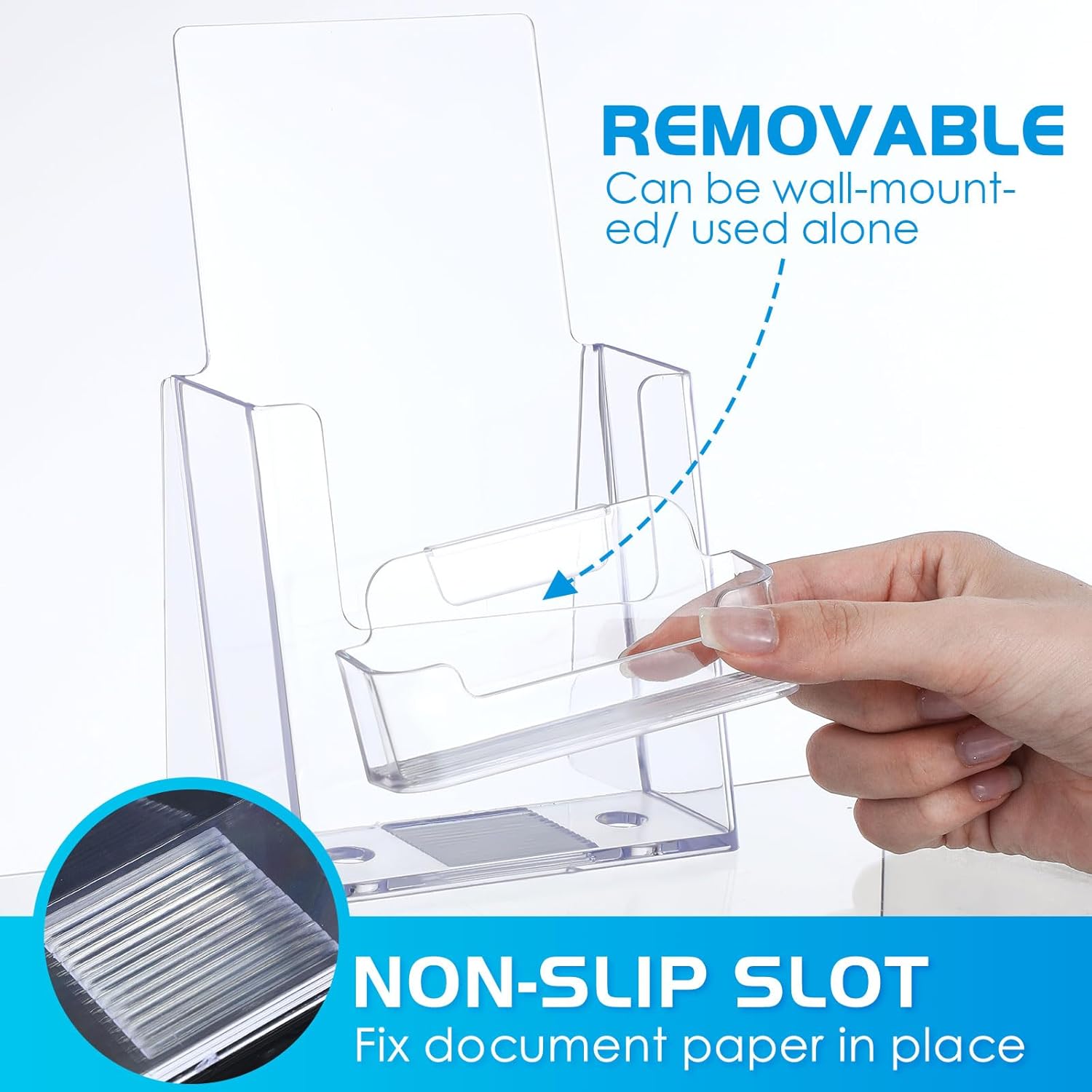 Wholesale 8 Sets Acrylic Brochure Holder 4'' x 9'' Brochure Display Stand Pamphlet Holder Flyer Stand Plastic Flyer Holder with Business Card Holder for Magazine Literature Booklets Menu Journals China Factory Bulk Supply