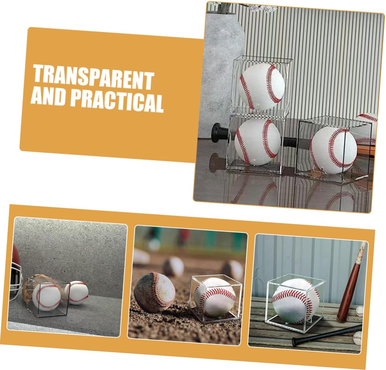 ODM 3pcs Clear Acrylic Baseball Display Case with Stand Transparent Cube Holder for Autographed Baseballs Memorabilia Showcases and Collectible Storage Custom Logo Service