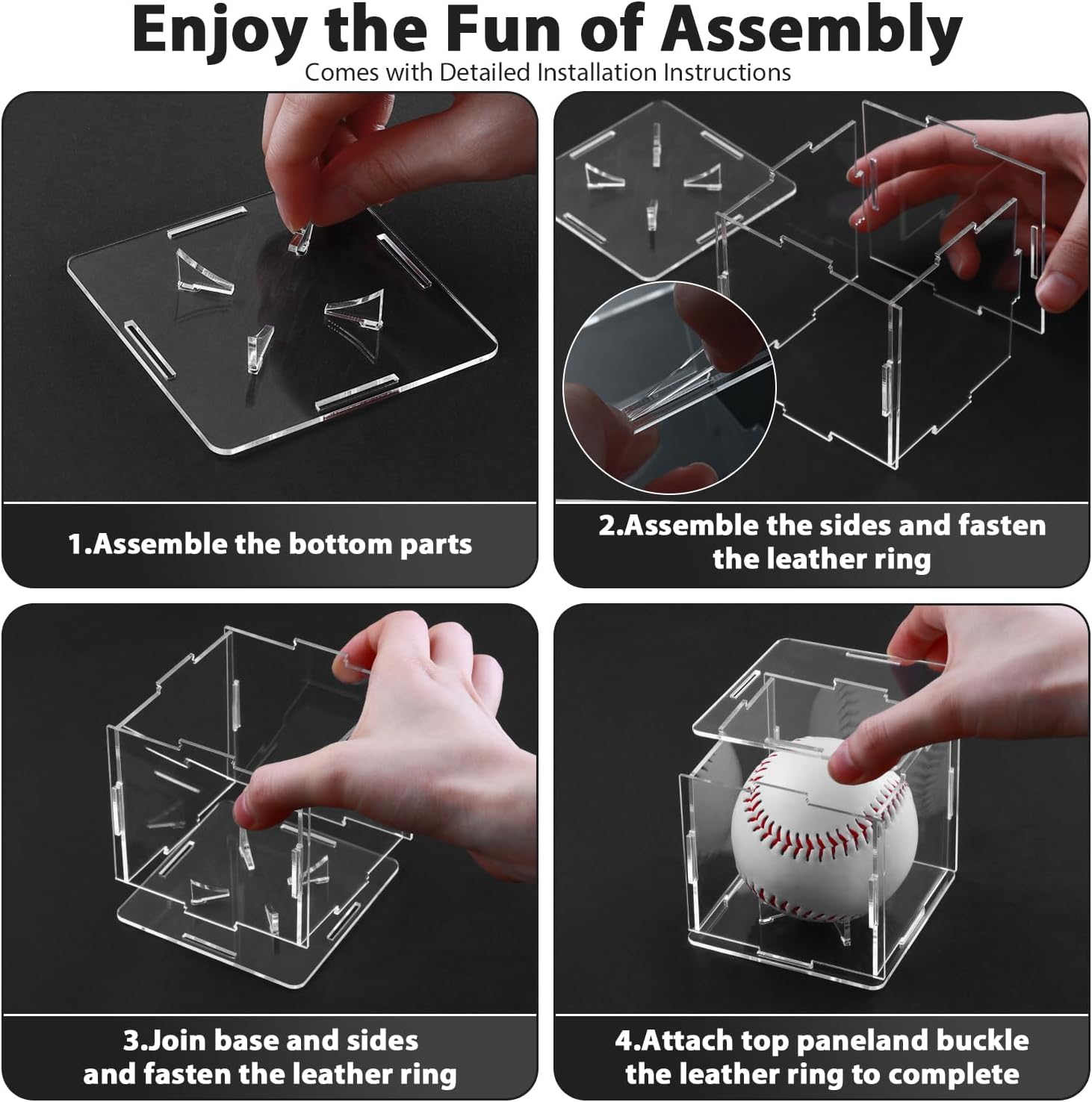 ODM 2 Pack Assembled Baseball Display Case, UV-Blocking Acrylic Baseball Holder Display Case, 3.2 Inch Cube Clear Softball Holder Box, Signed Baseballs Protector for Collectibles, Memorabilia, Tennis Ball Custom Logo Service